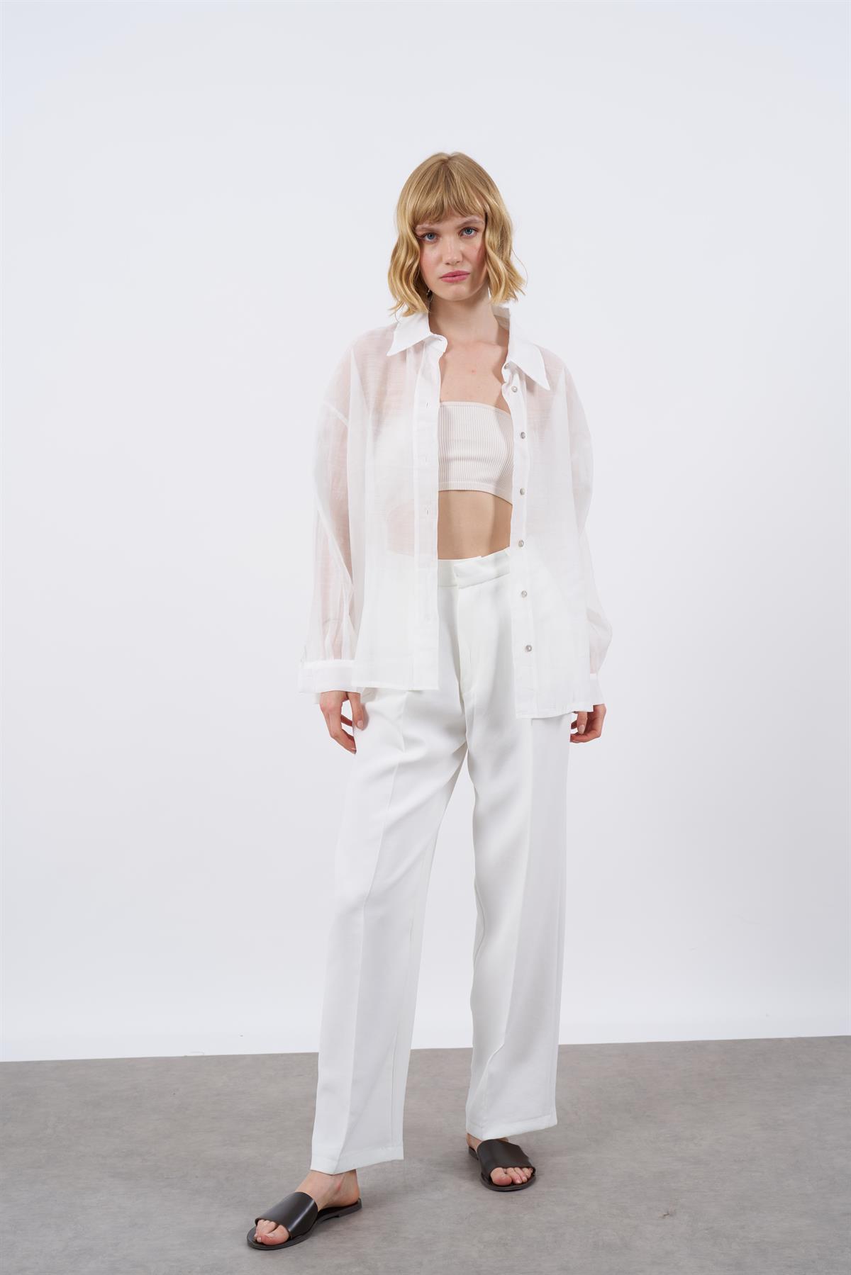 4924 OVERSIZE İPEKSİ GÖMLEK BEYAZ