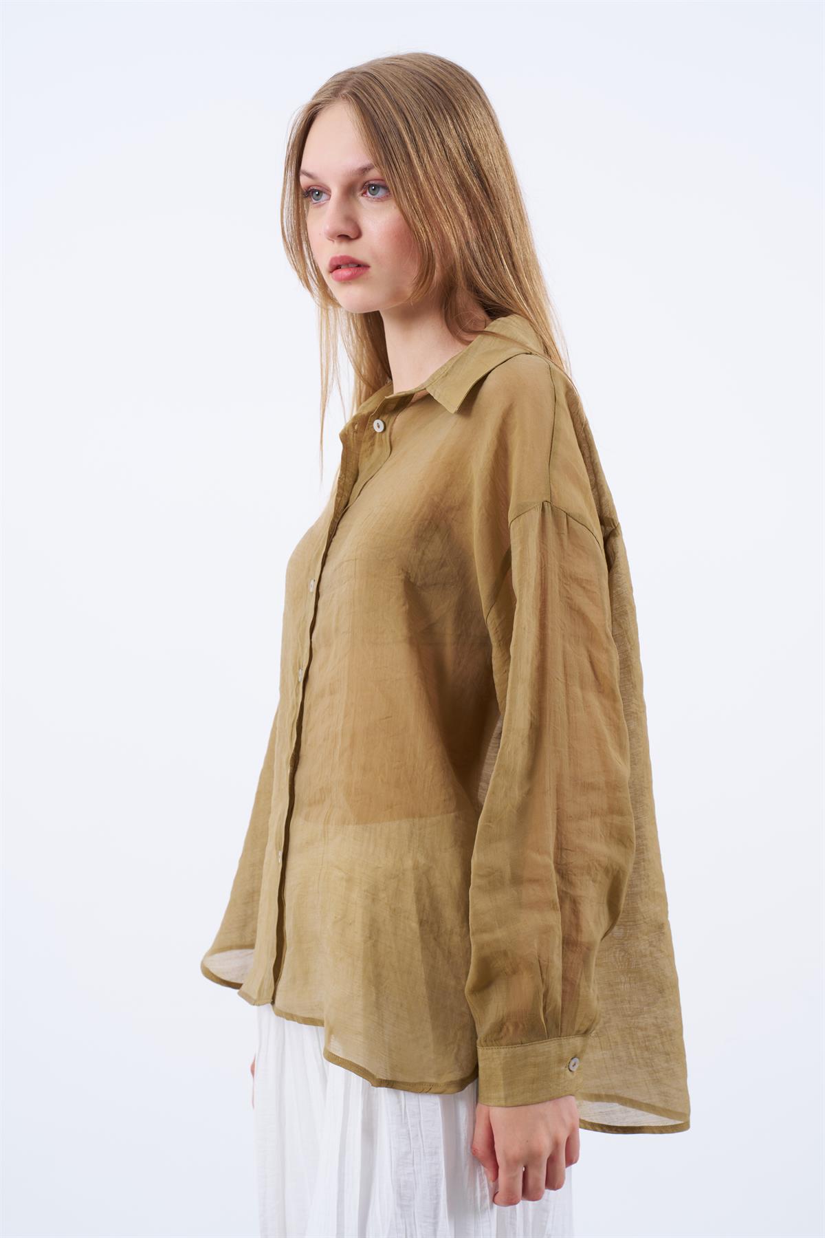 4924 OVERSIZE İPEKSİ GÖMLEK OLİVE
