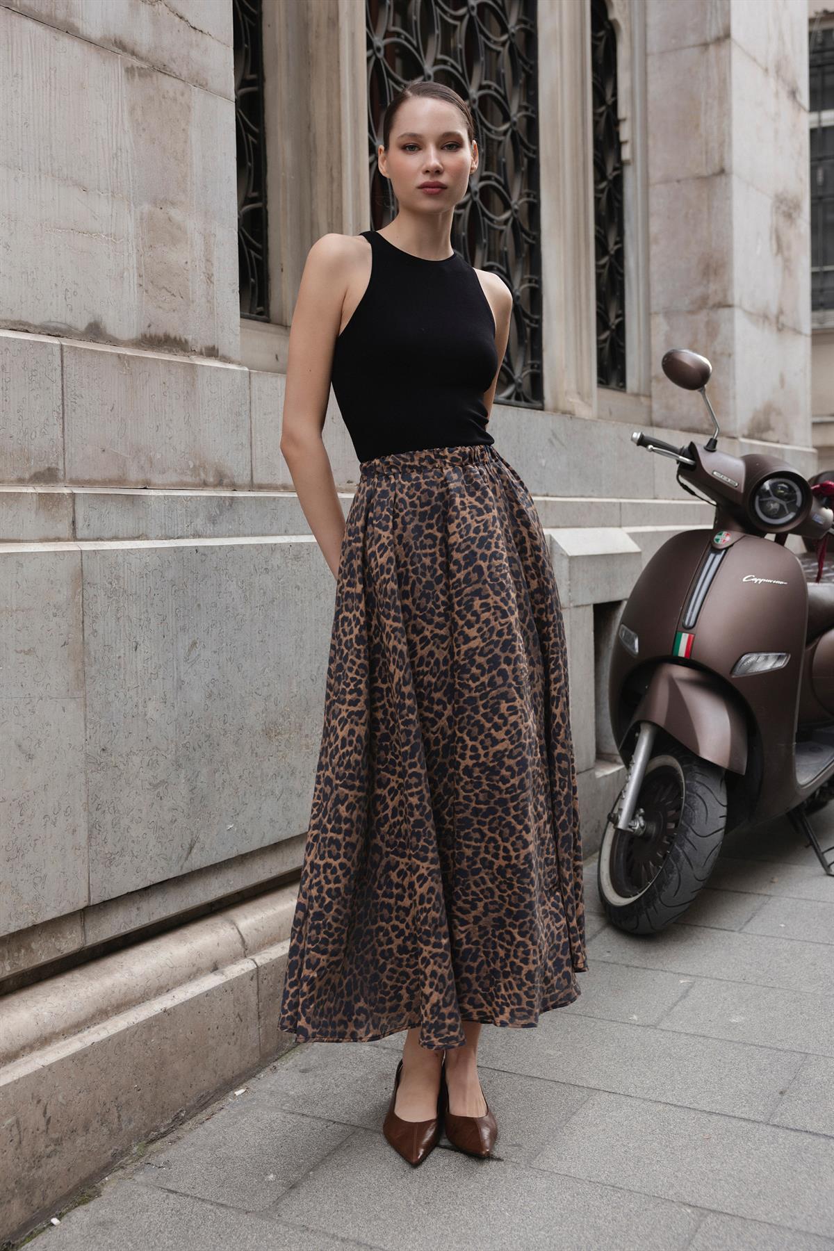 3278 LEOPAR DESEN ETEK KAHVE