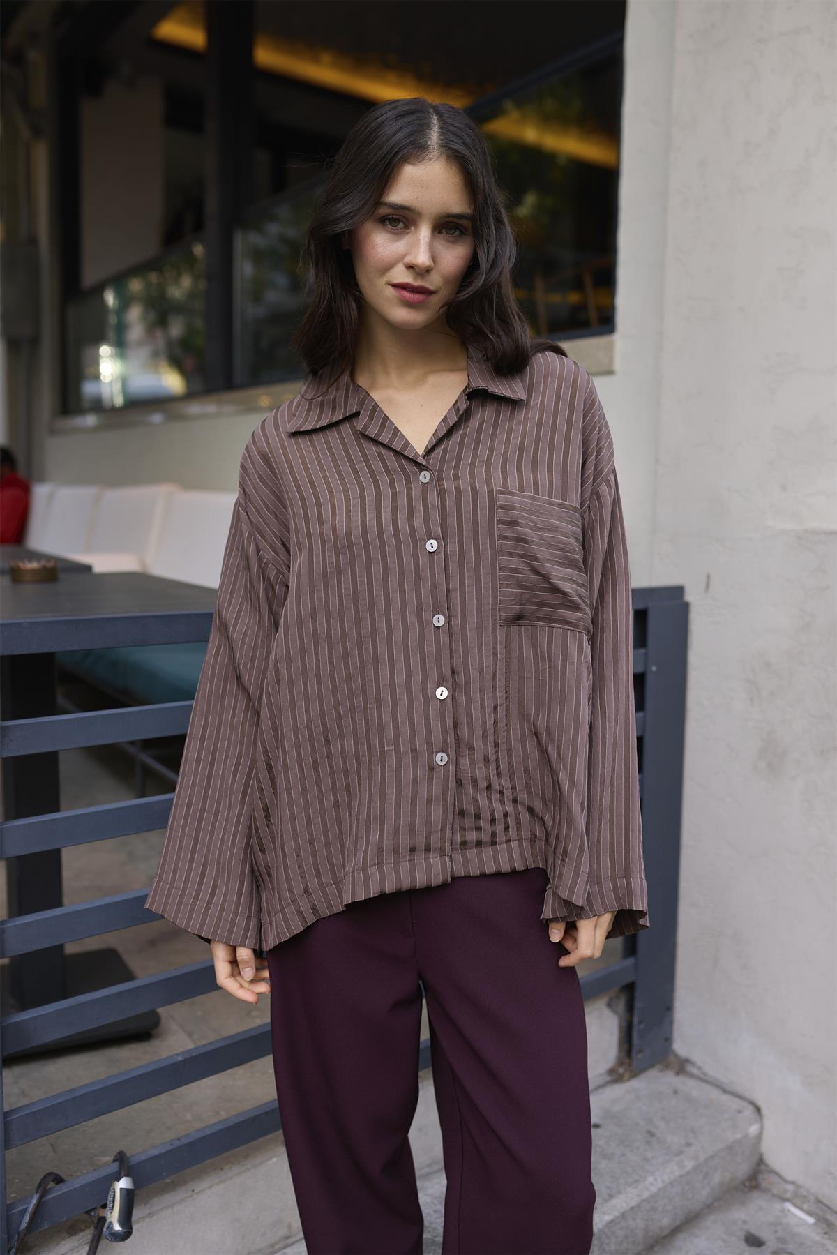 4998 OVERSIZE GÖMLEK KAHVE