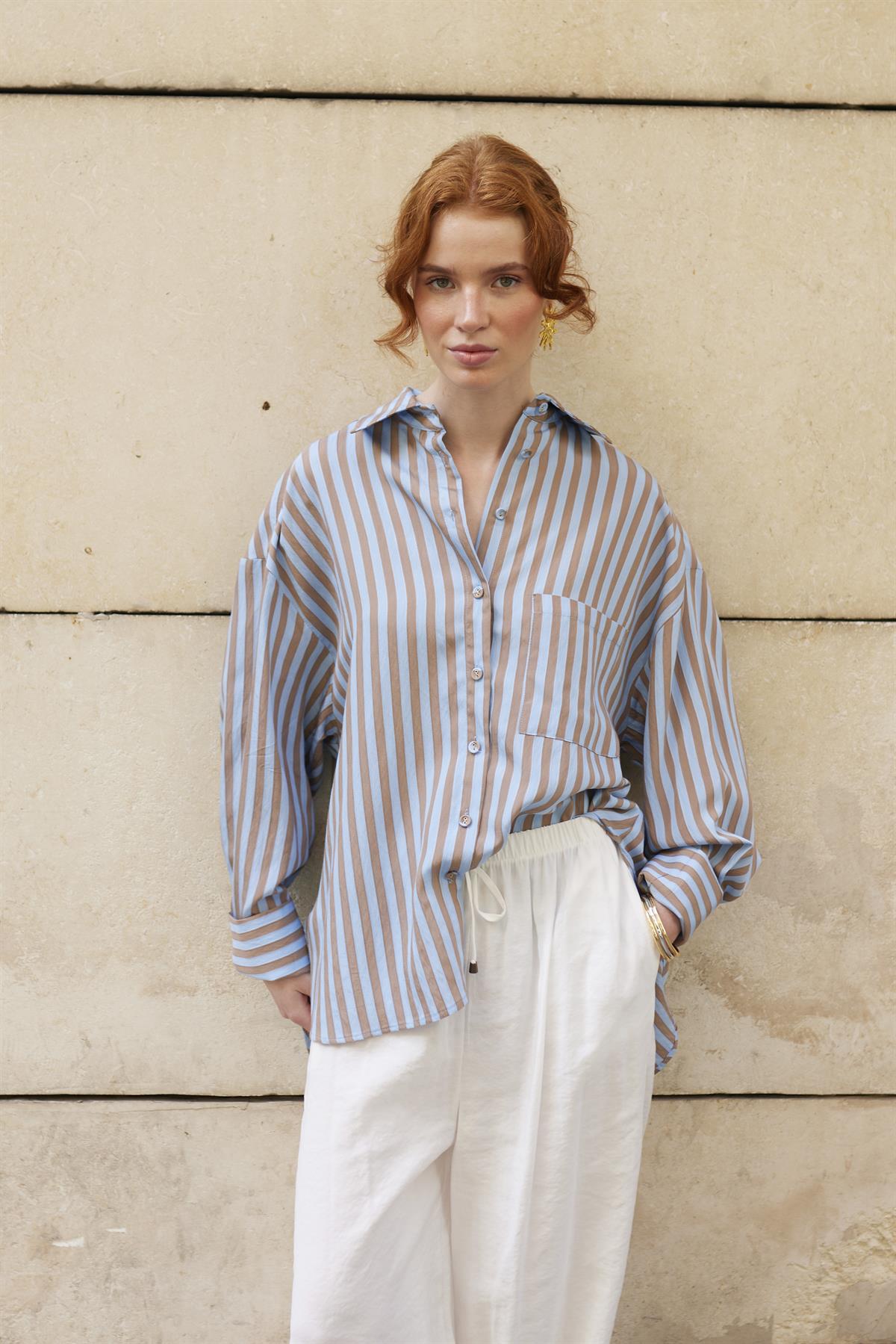 4969 ÇİZGİLİ GÖMLEK MAVİ-KAHVE