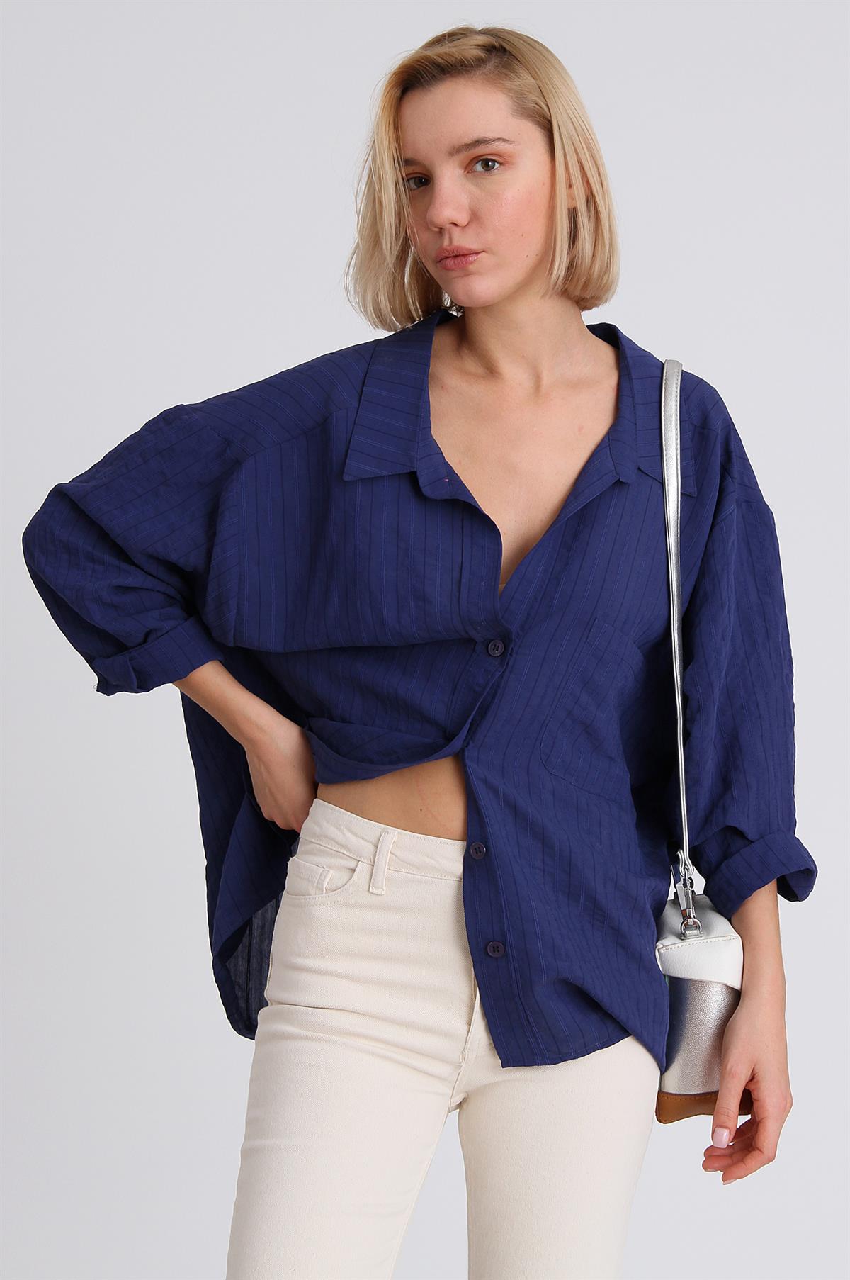 4758 OVERSIZE GÖMLEK(4612) LACİVERT