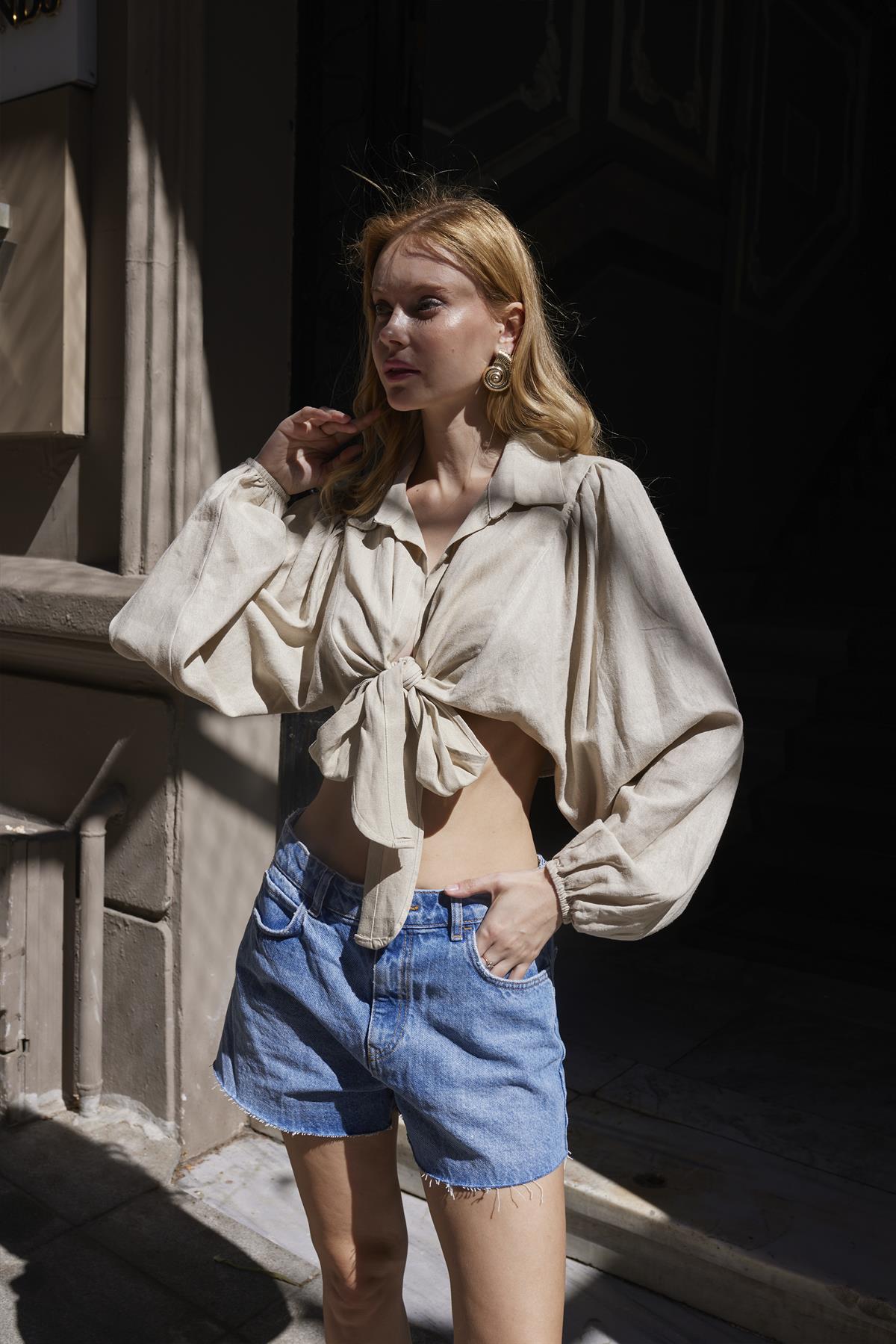 4979 YARASA BAĞCIKLI BLUZ TAŞ