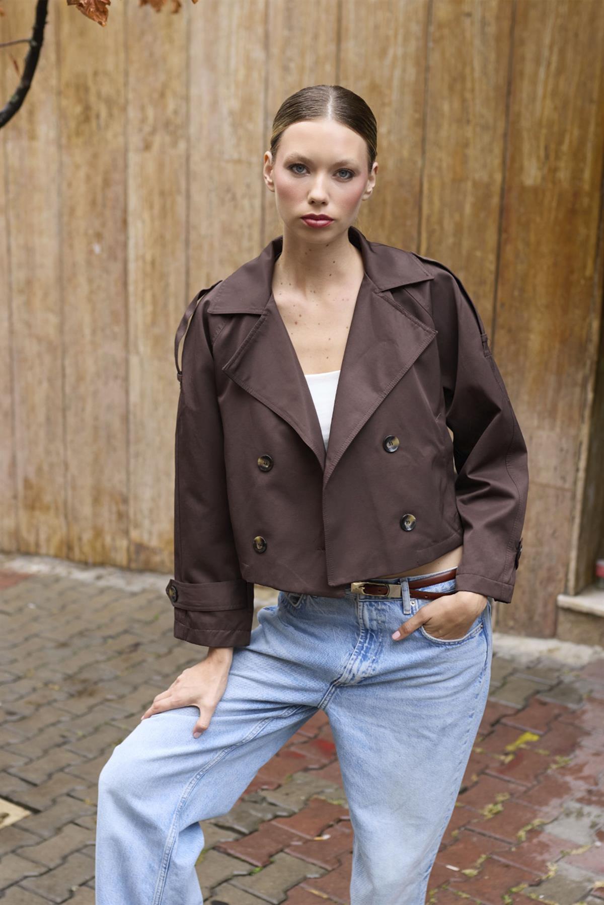 9629 KISA TRENÇ KAHVE