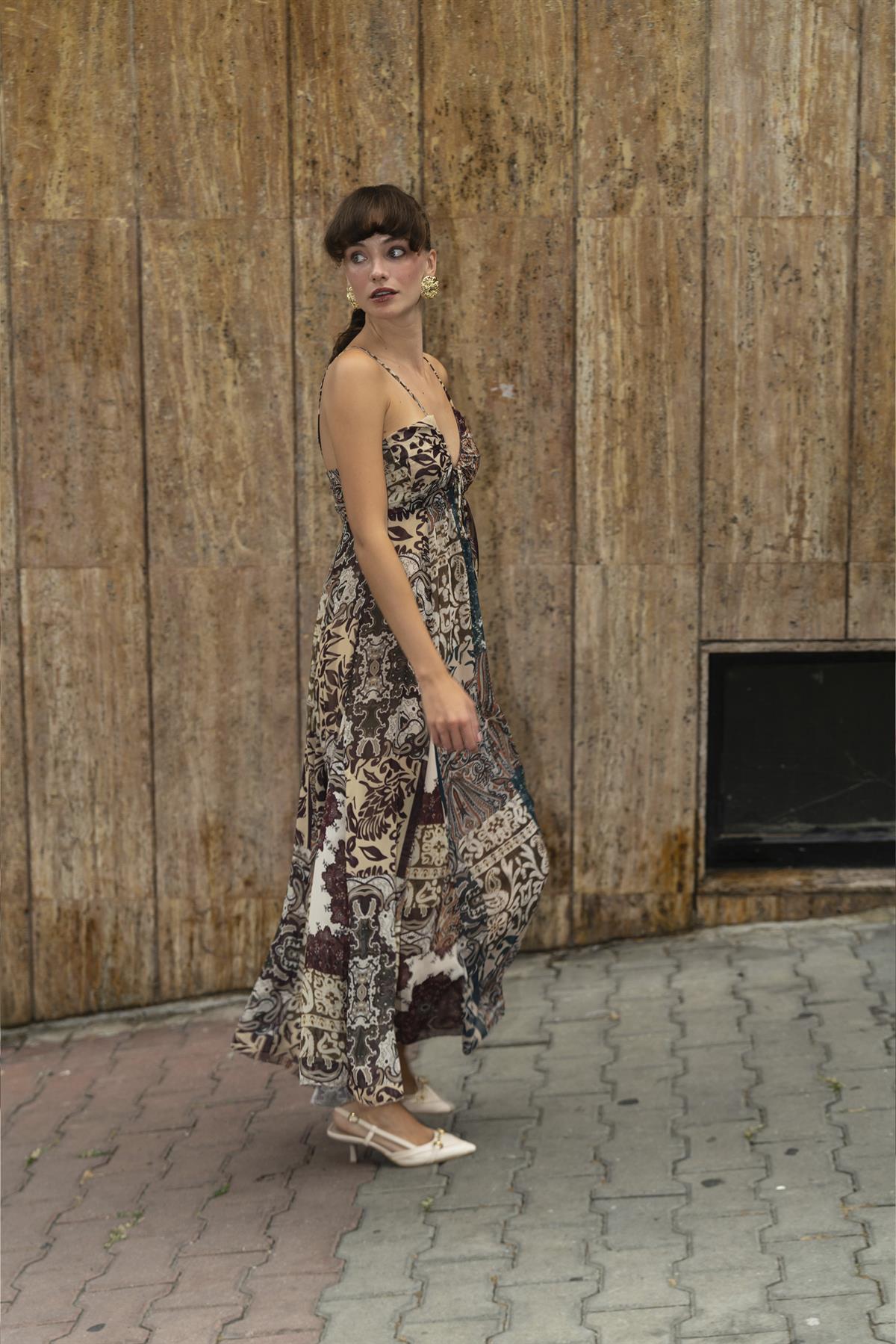 3353 EMPİRME ASKILI ELBİSE MÜRDÜM