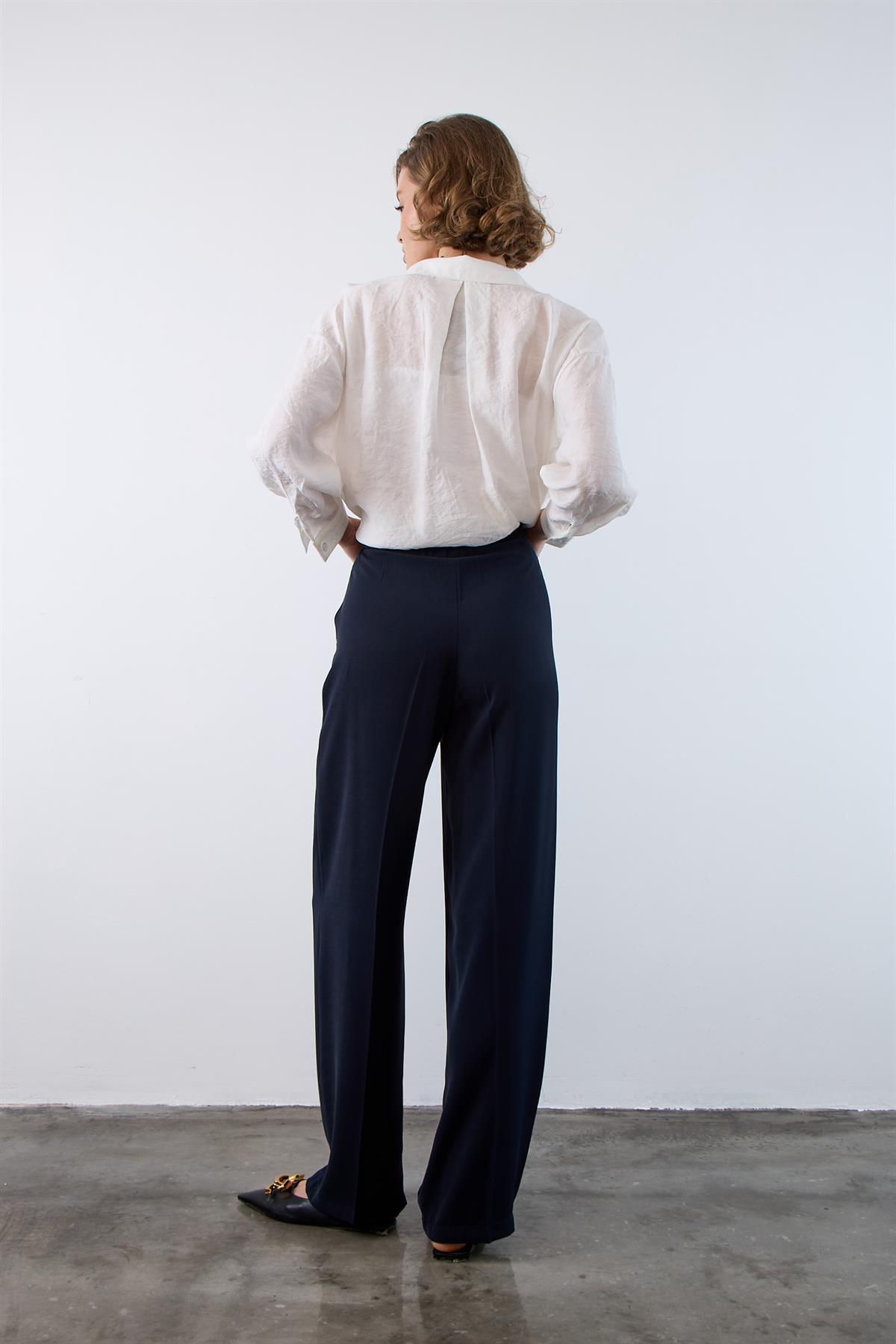 51078 PİLELİ PALAZZO PANTOLON LACİVERT