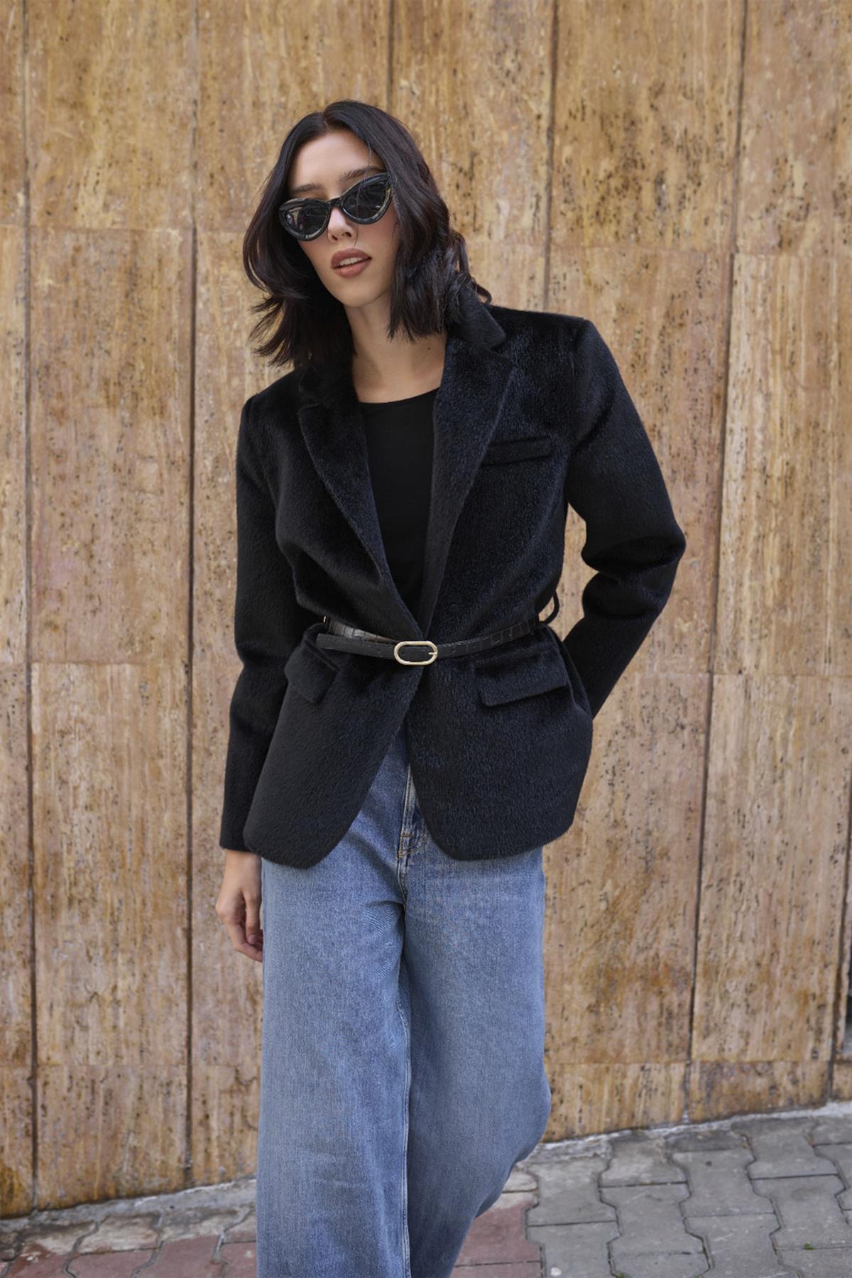 9490 PELUŞLU CEKET SİYAH