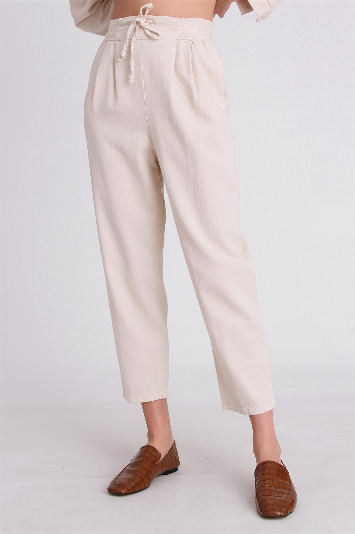 50552 LASTİKLİ PİLİLİ PANTOLON TAŞ