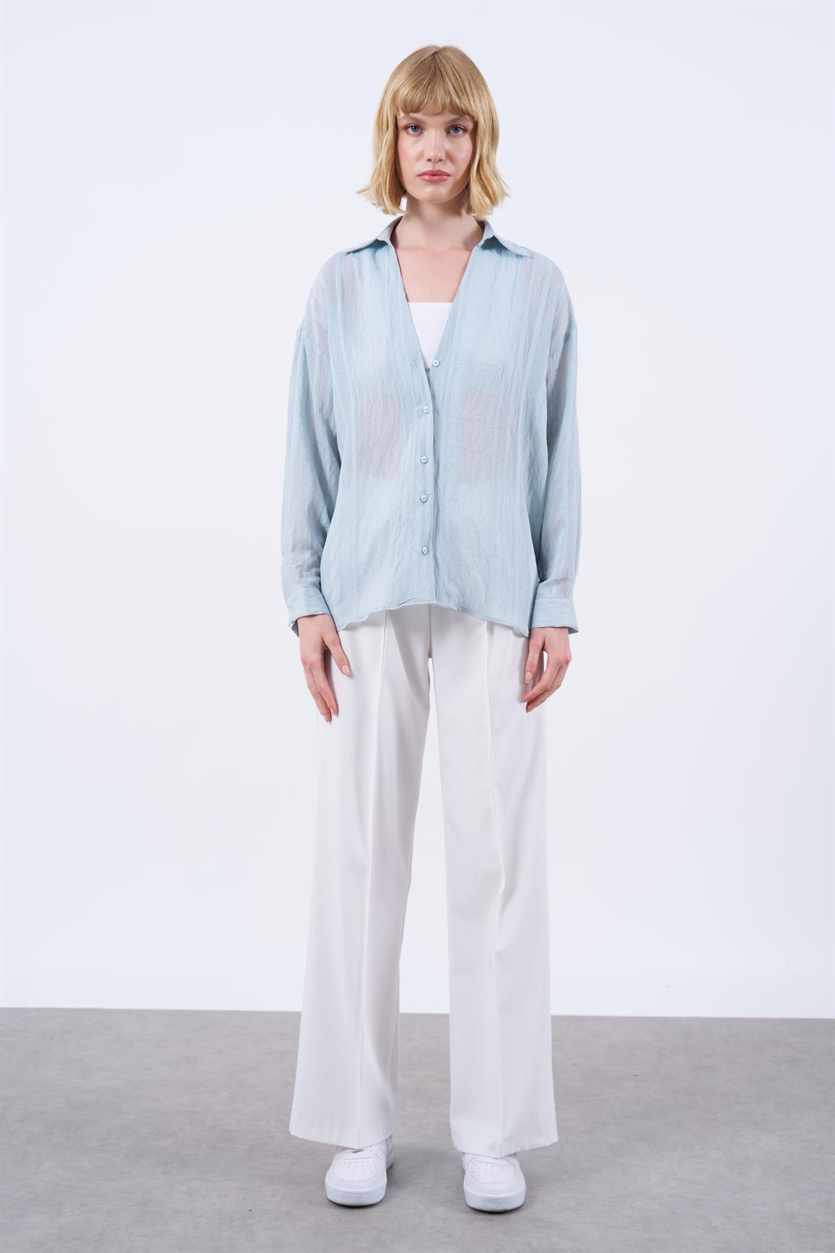 4914 TRANSPARAN GÖMLEK İNDİGO