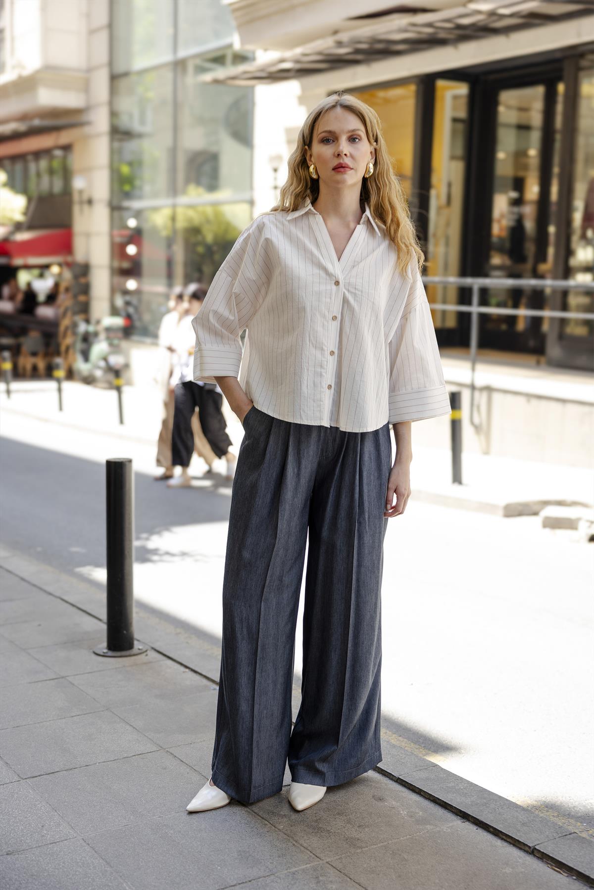 4974 ÇİZGİLİ GÖMLEK KAHVE