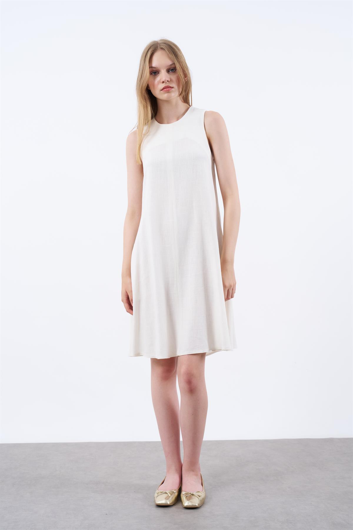 3181 SIFIR KOL KETEN ELBİSE BEYAZ