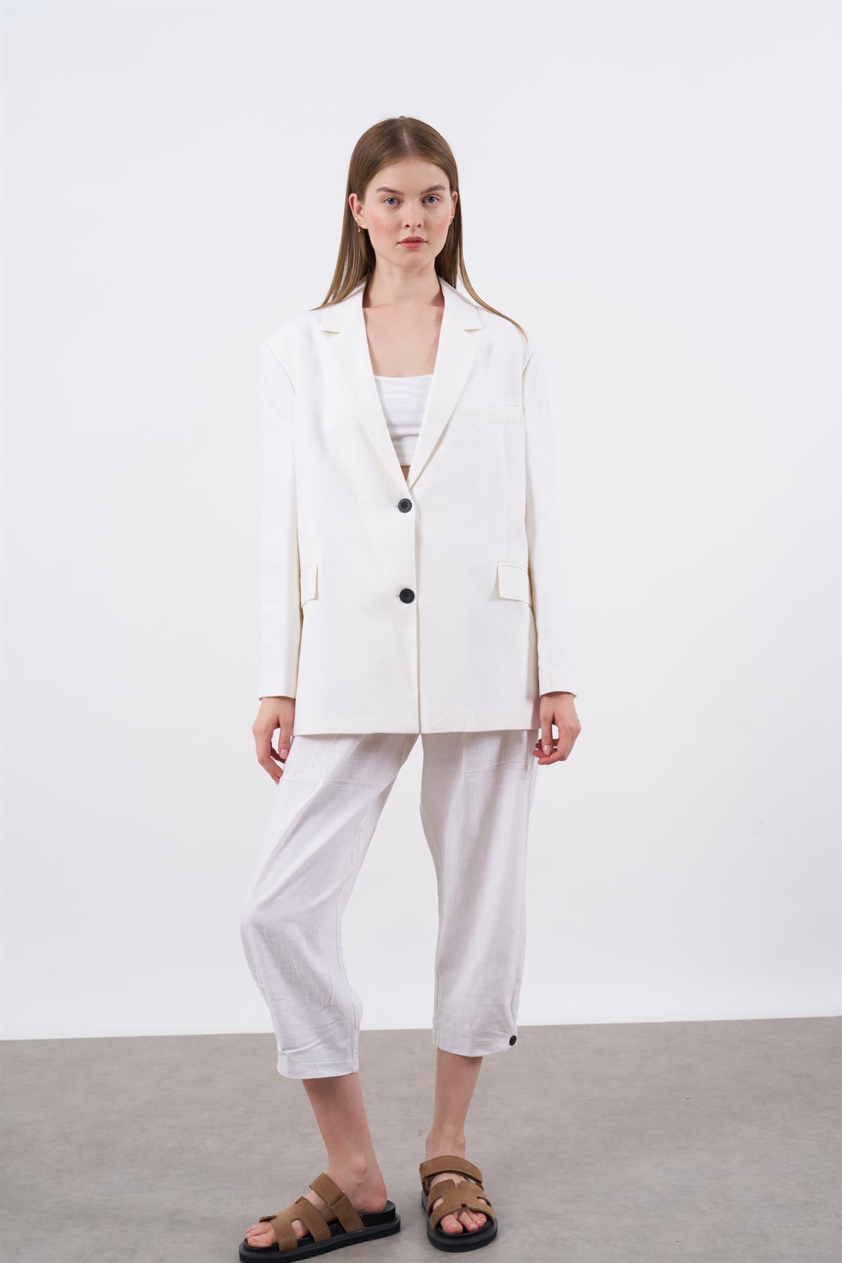 9433 KETEN CEKET BEYAZ