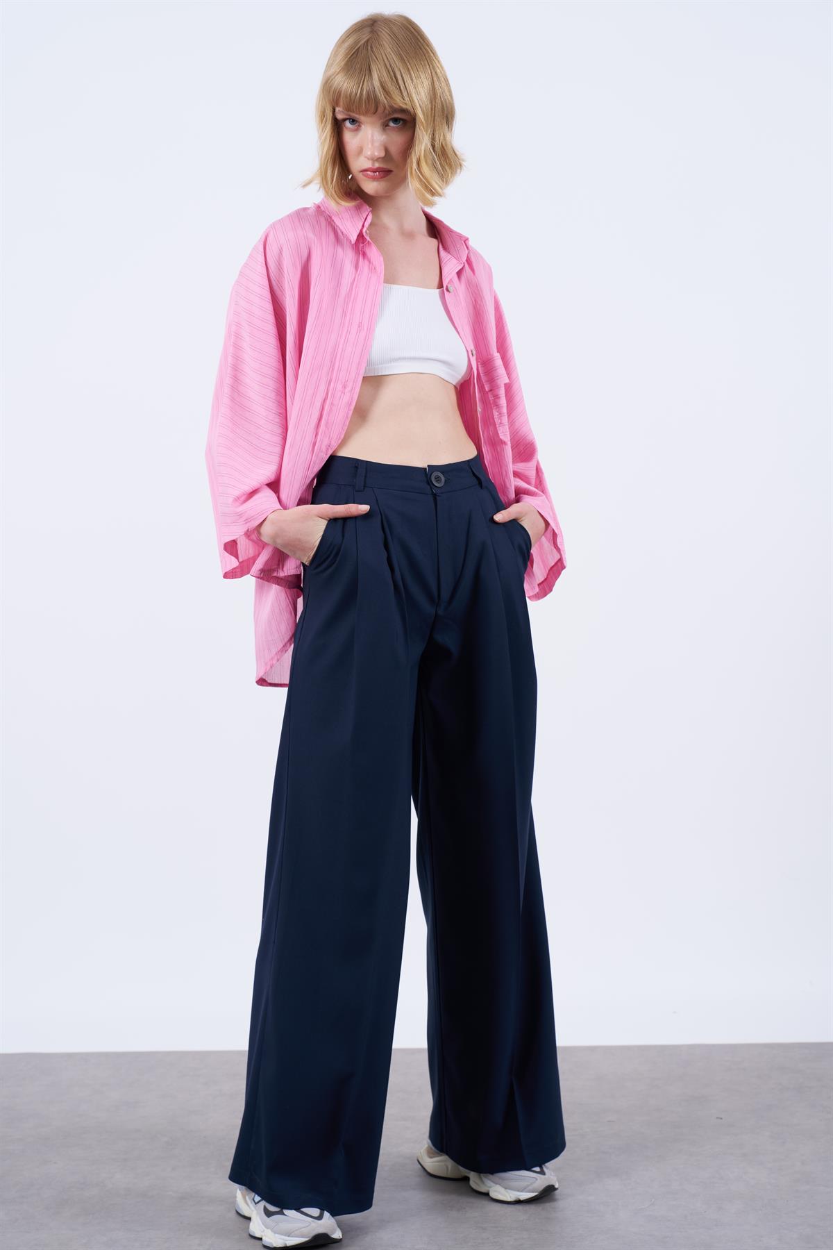 4923 ÇİZGİLİ GÖMLEK PEMBE