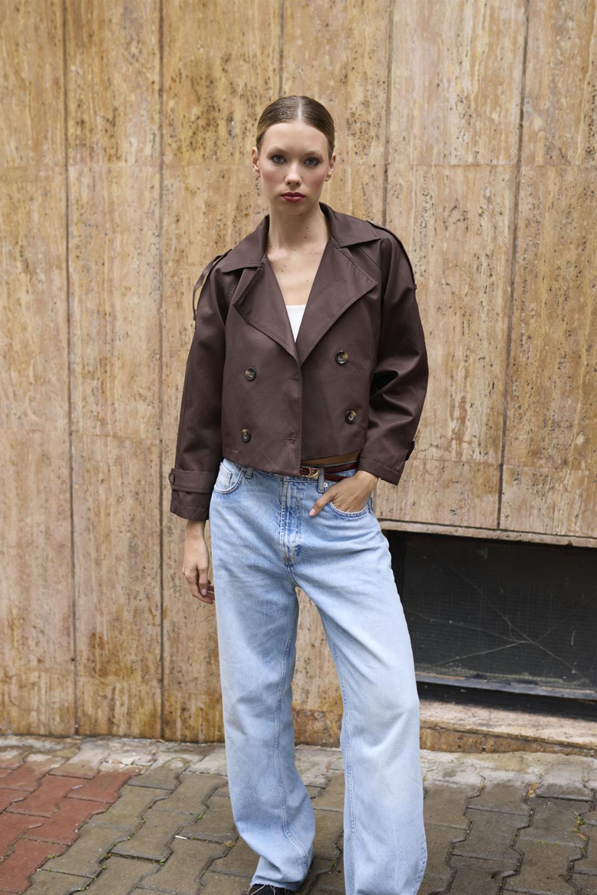 9629 KISA TRENÇ KAHVE