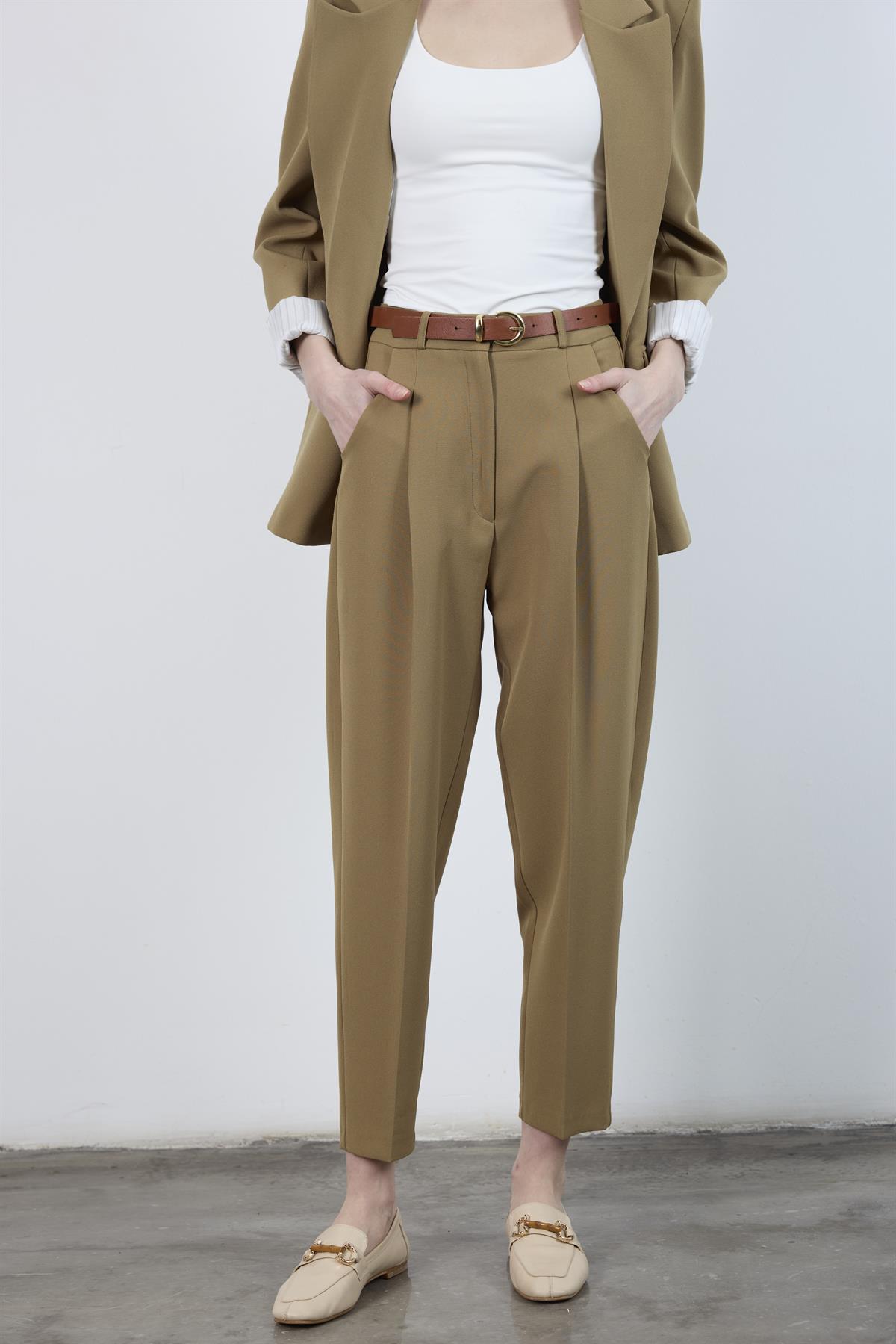 50938 KEMERLİ PANTOLON OLİVE