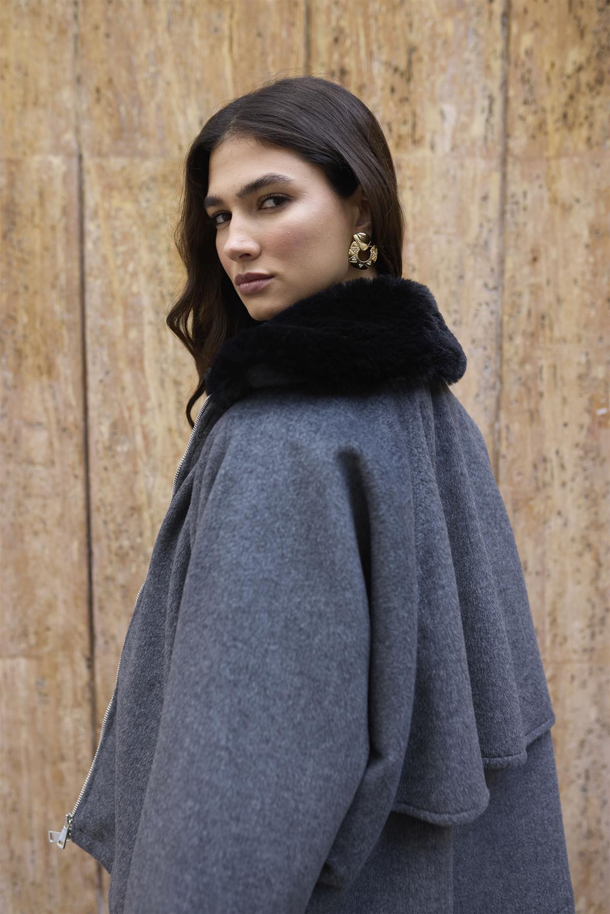 9660 YAKA KÜRKLÜ KAŞE MONT ANTRASİT