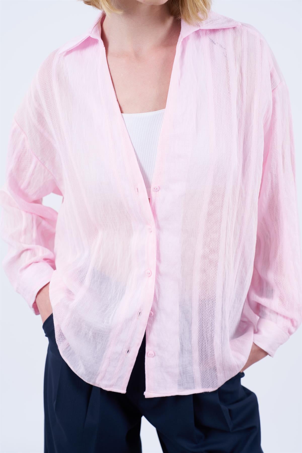 4914 TRANSPARAN GÖMLEK PEMBE