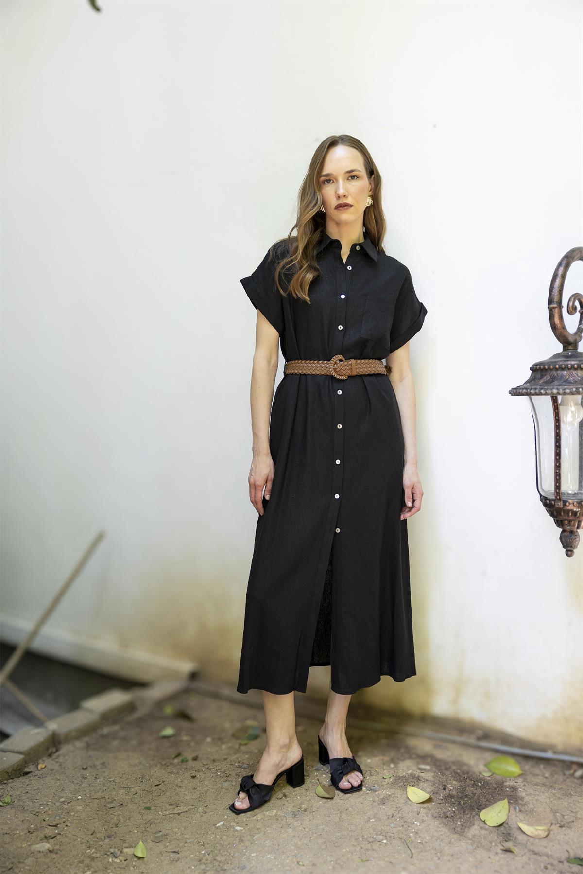 3307 KISA KOLLU GÖMLEK ELBİSE SİYAH