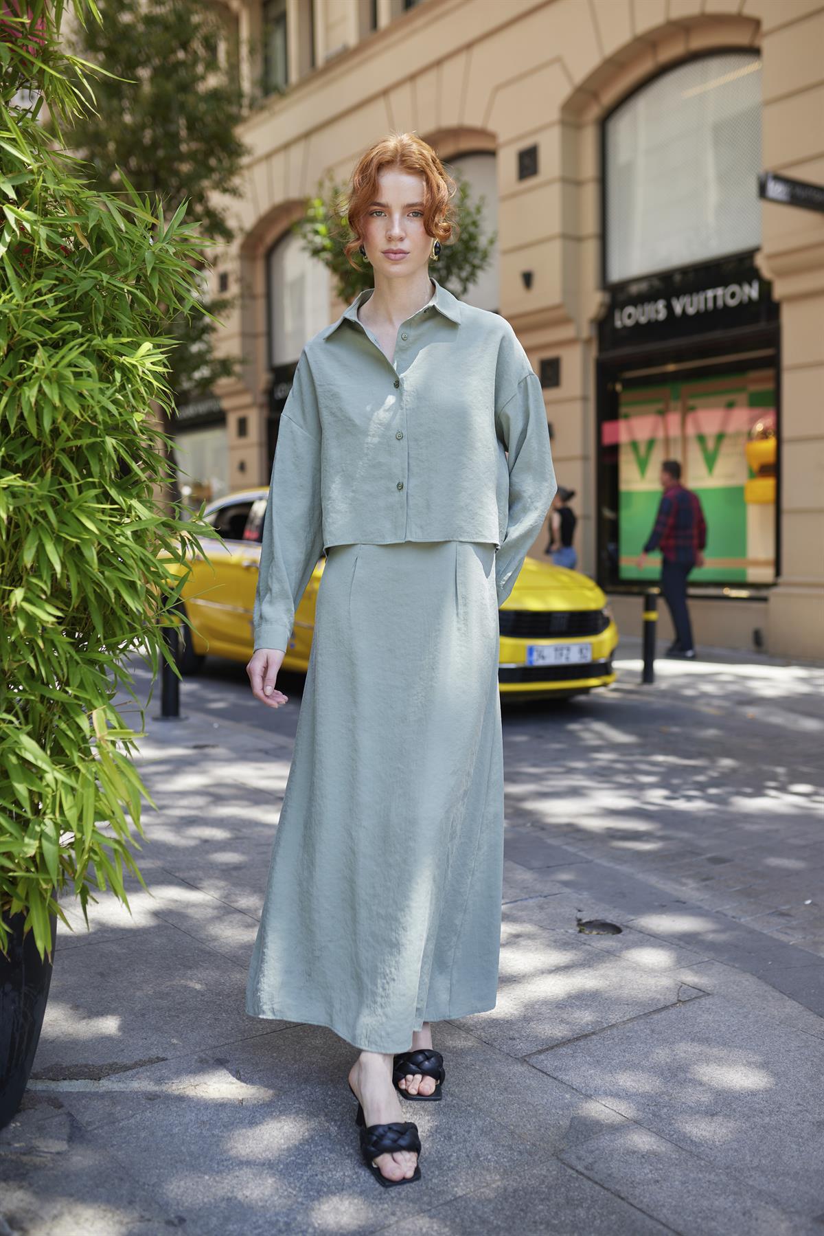 51153 GÖMLEK ELBİSE TAKIM ÇAĞLA YEŞİL