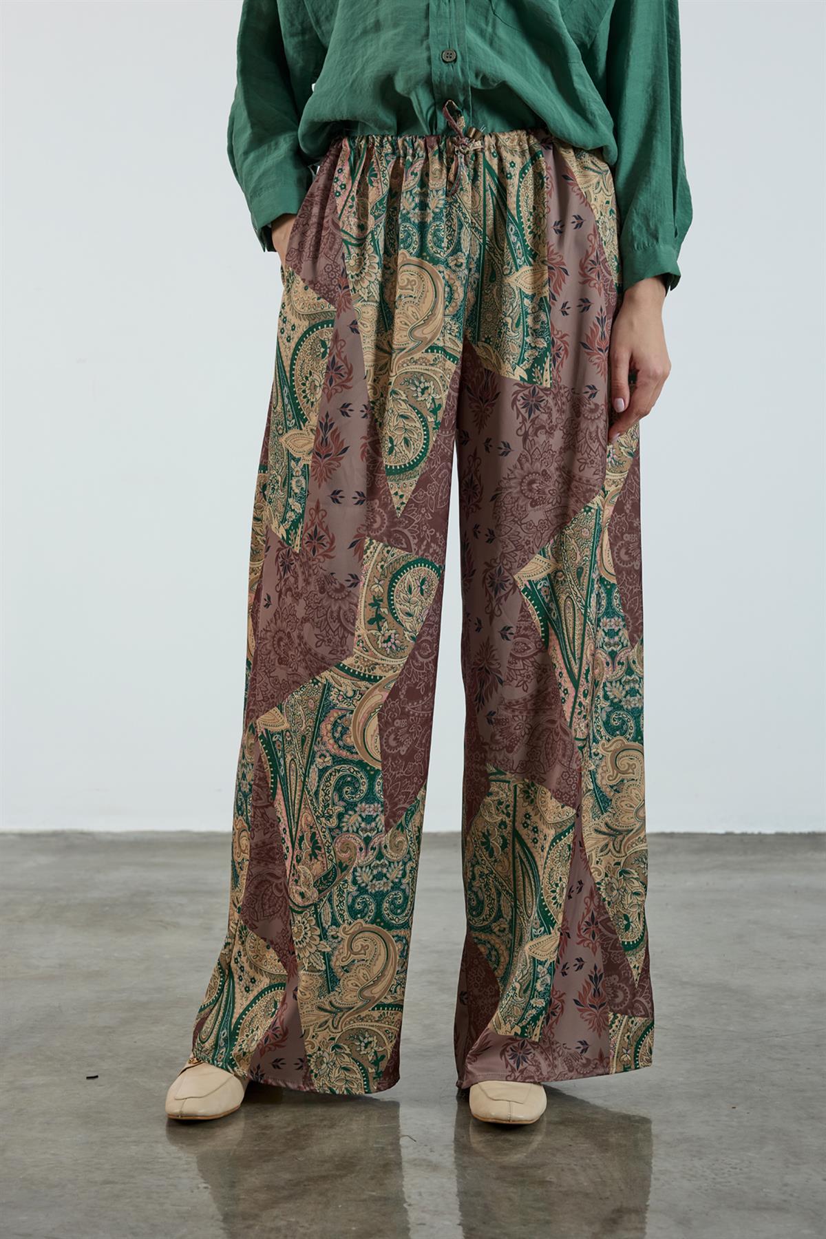 51139 EMPİRME SATEN PANTOLON YEŞİL