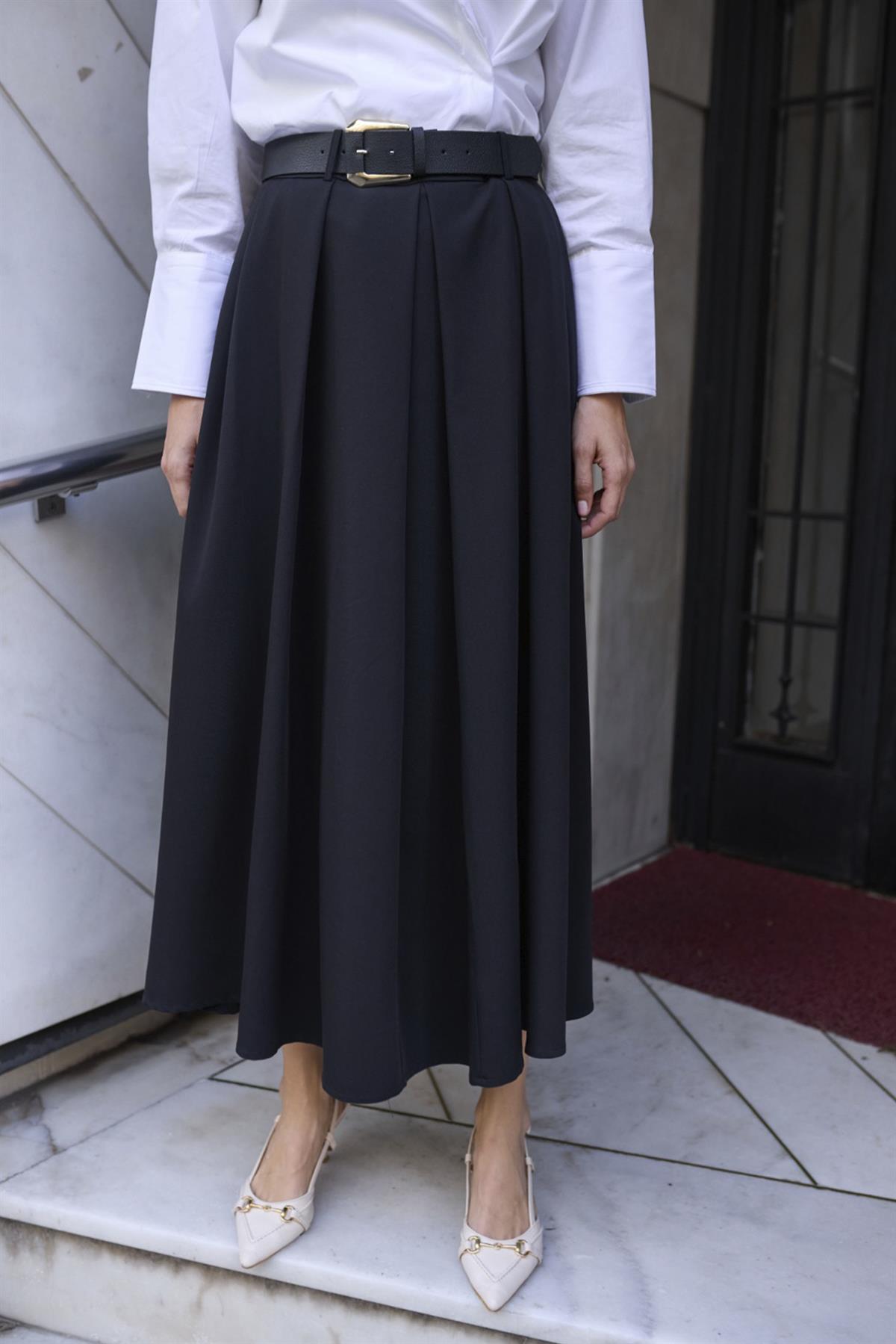 3360 POLİVİSKON KEMERLİ ETEK SİYAH