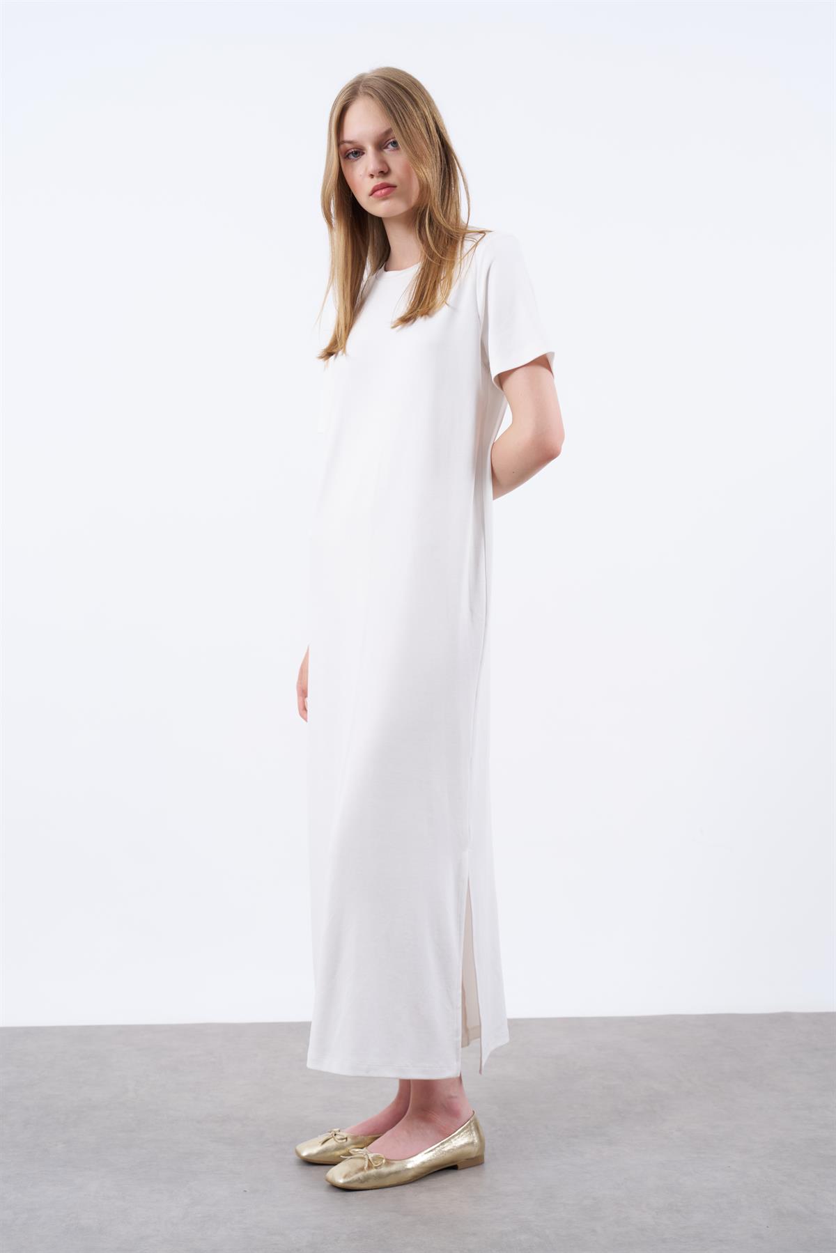 3144  PİKE ELBİSE BEYAZ