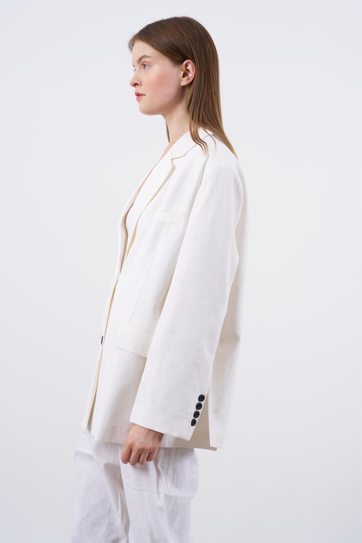 9433 KETEN CEKET BEYAZ