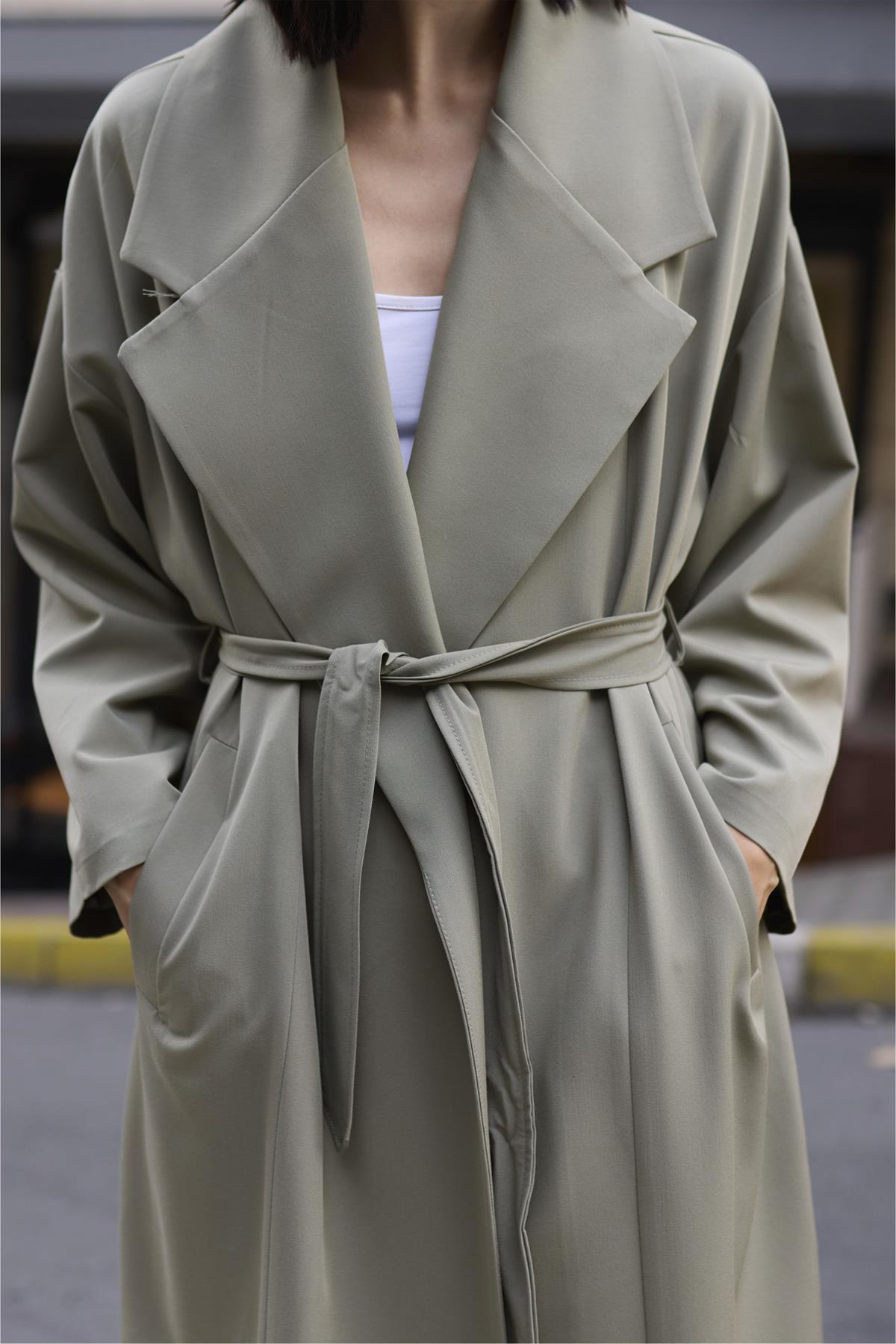 9617 POLİVİSKON UZUN TRENÇ HAKİ