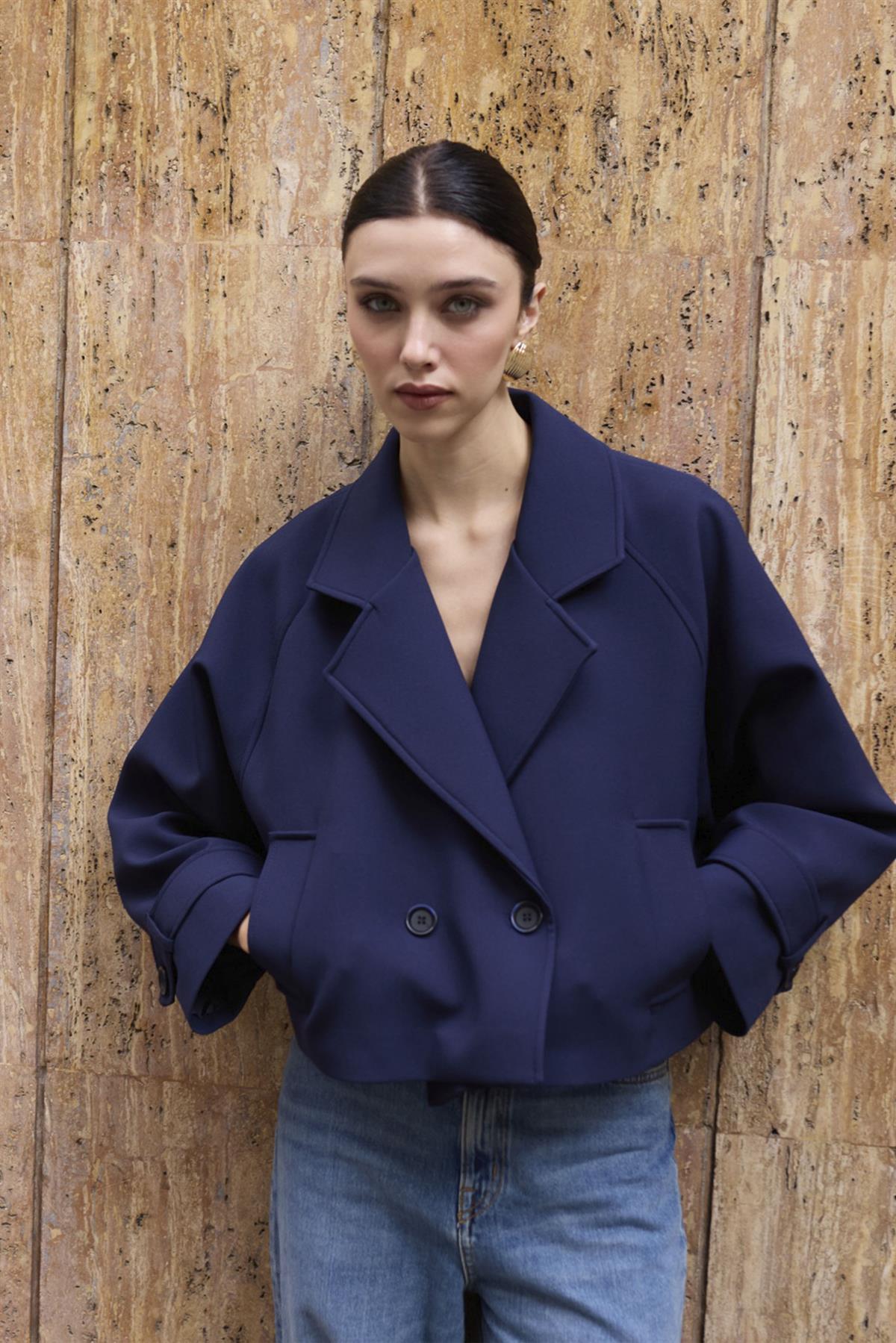 9647 CREP TRENÇ LACİVERT