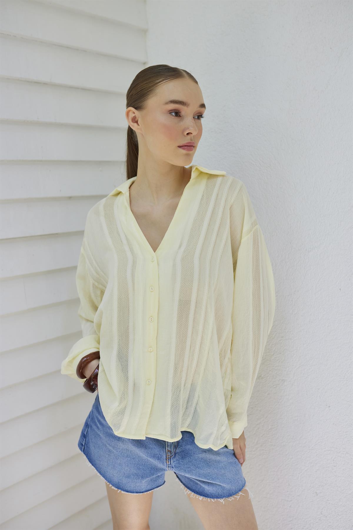 4914 TRANSPARAN GÖMLEK SARI