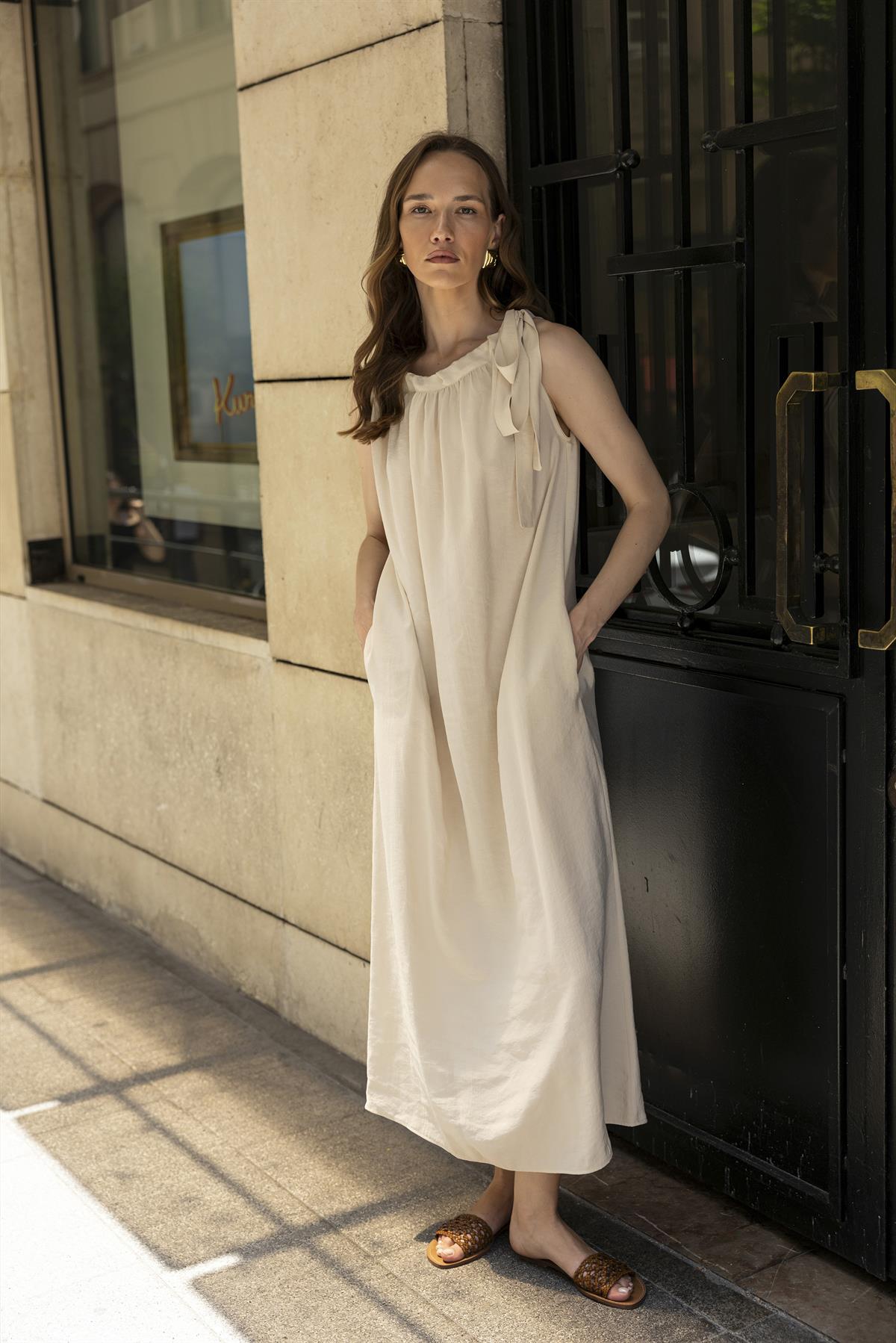 3213 OMUZDAN BAĞLAMALI ELBİSE TAŞ