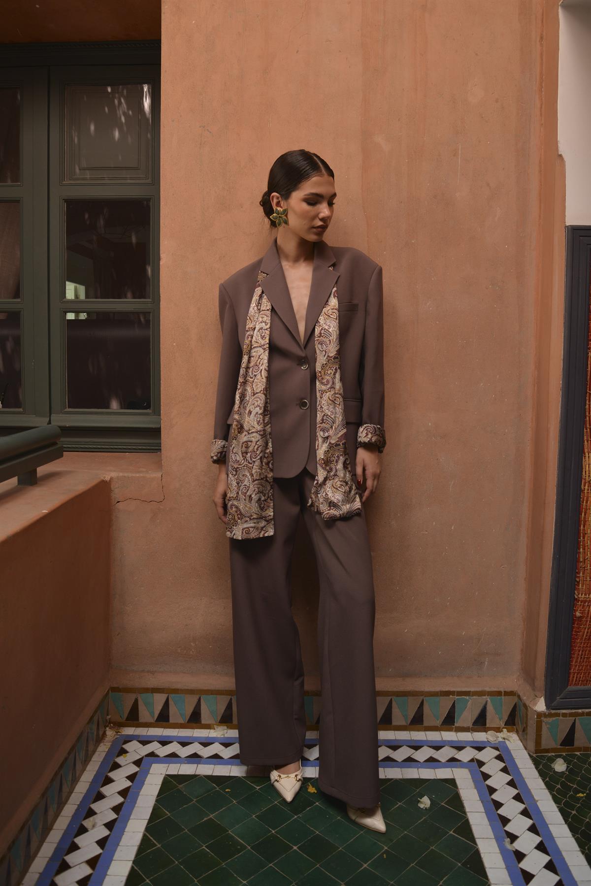 9607 SATEN ASTARLI CEKET TAKIM KAHVE