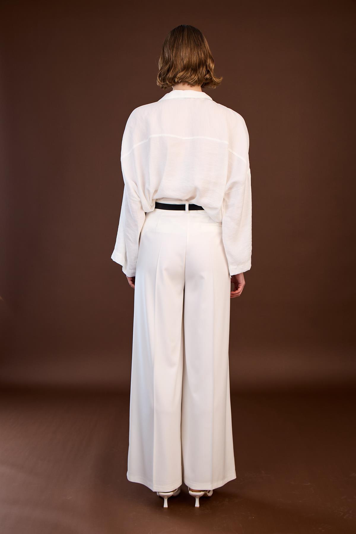 51070 PİLİLİ PALAZZO KEMERLİ PANTOLON BEYAZ