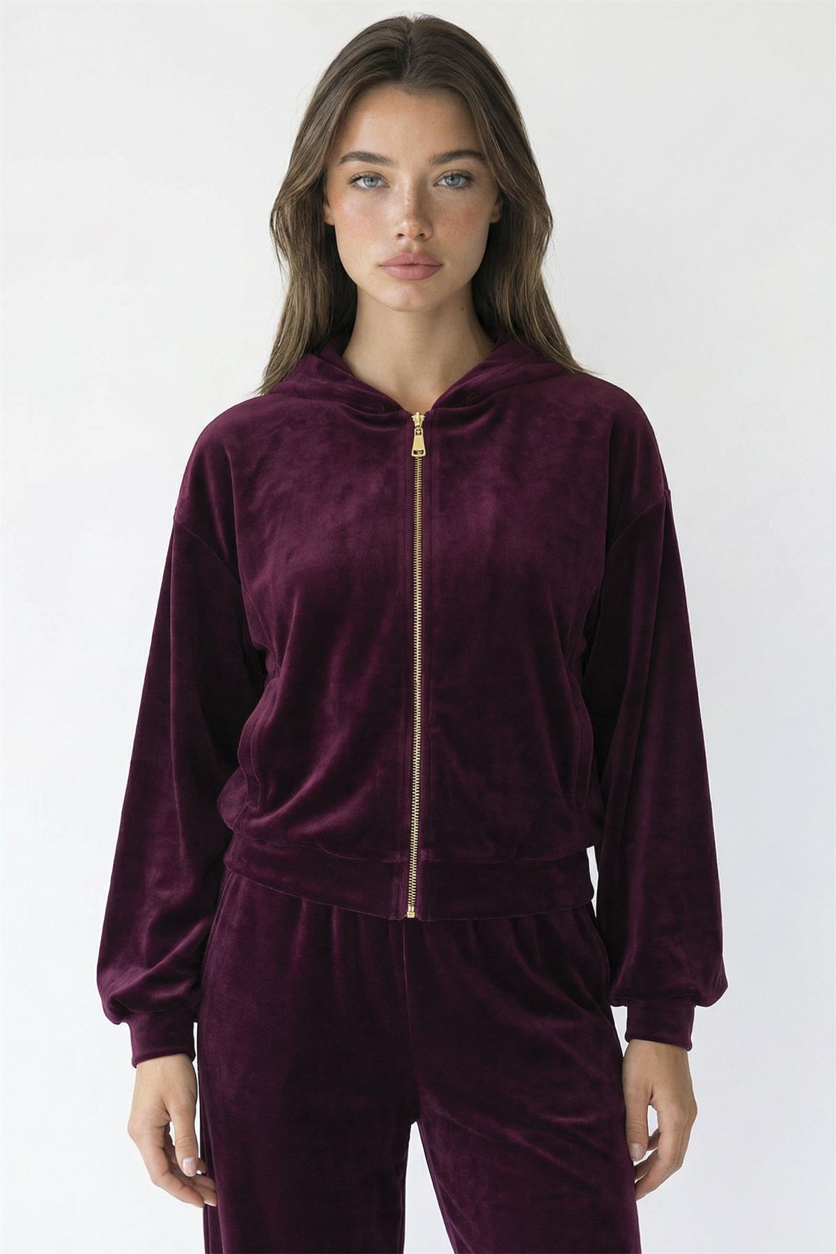 0097 KADİFE ÜÇLÜ TAKIM BORDO