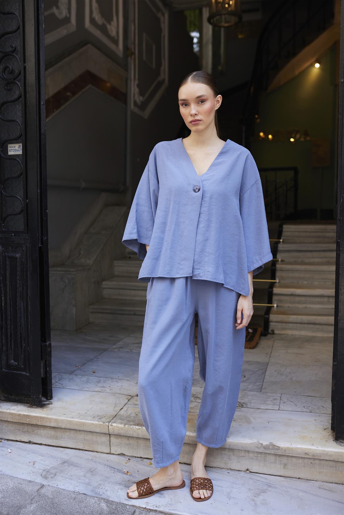 51189 BLUZ PANTOLON TAKIM GRİ-MAVİ