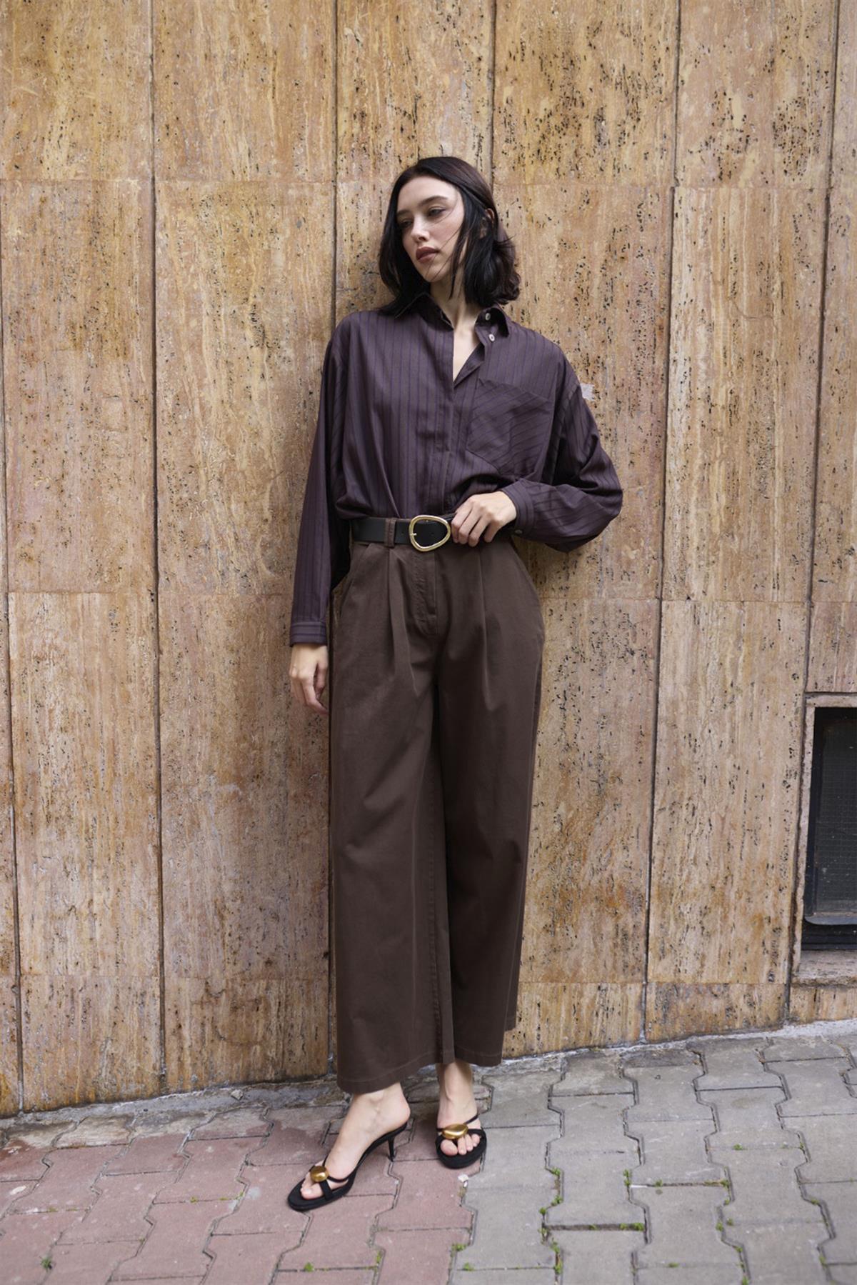 51223 KEMERLİ PANTOLON KAHVE