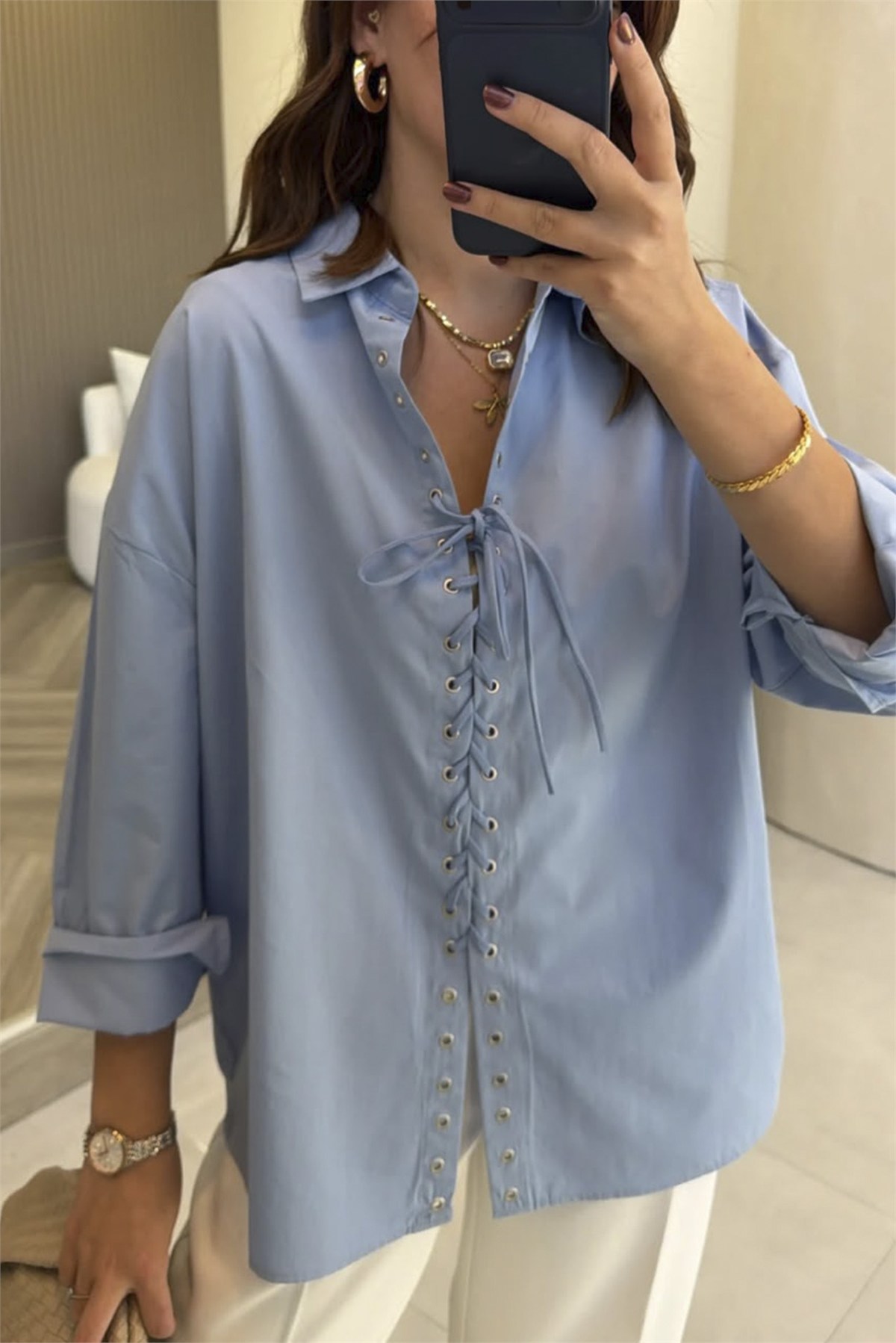 5157 KUŞGÖZLÜ GÖMLEK BEBE MAVİ