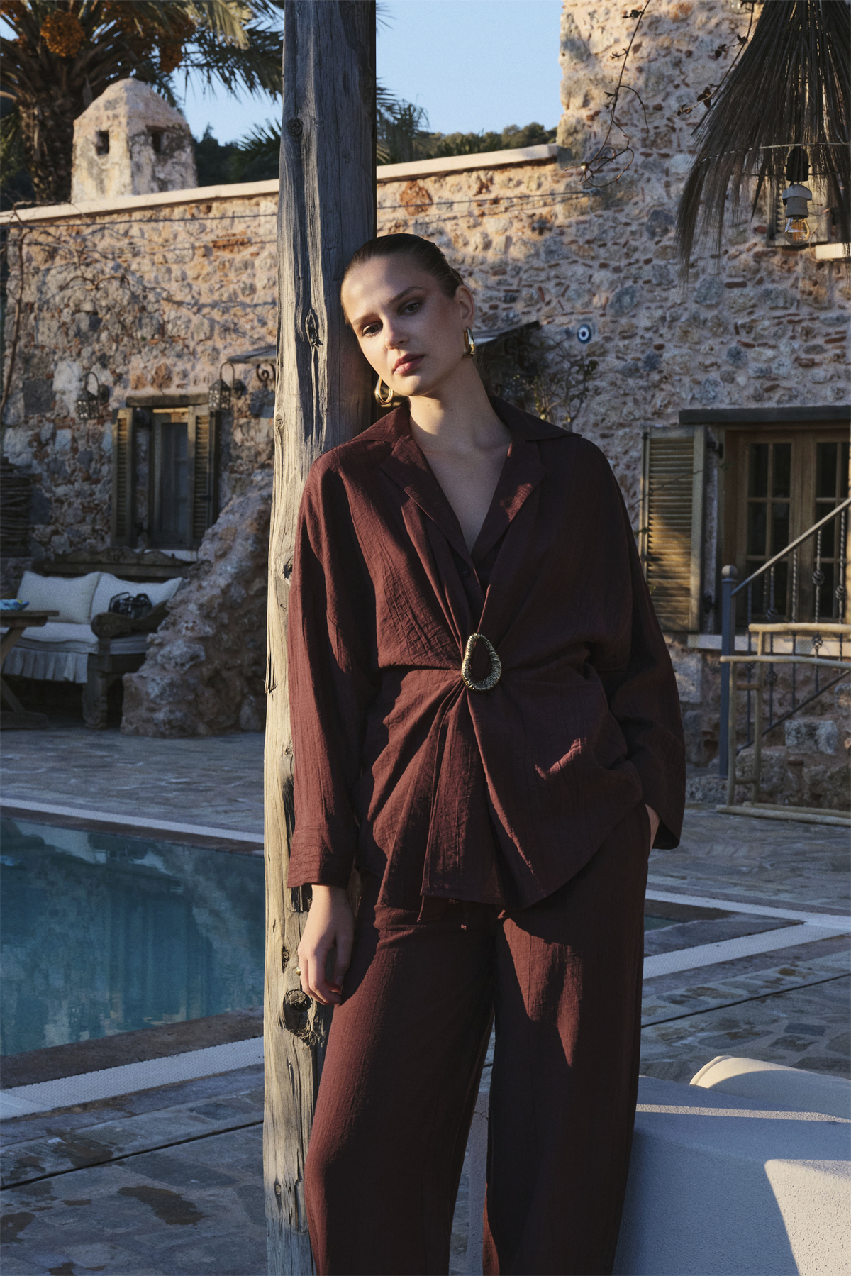 51234 TOKALI GÖMLEK PANTOLON TAKIM KOYU KAHVE