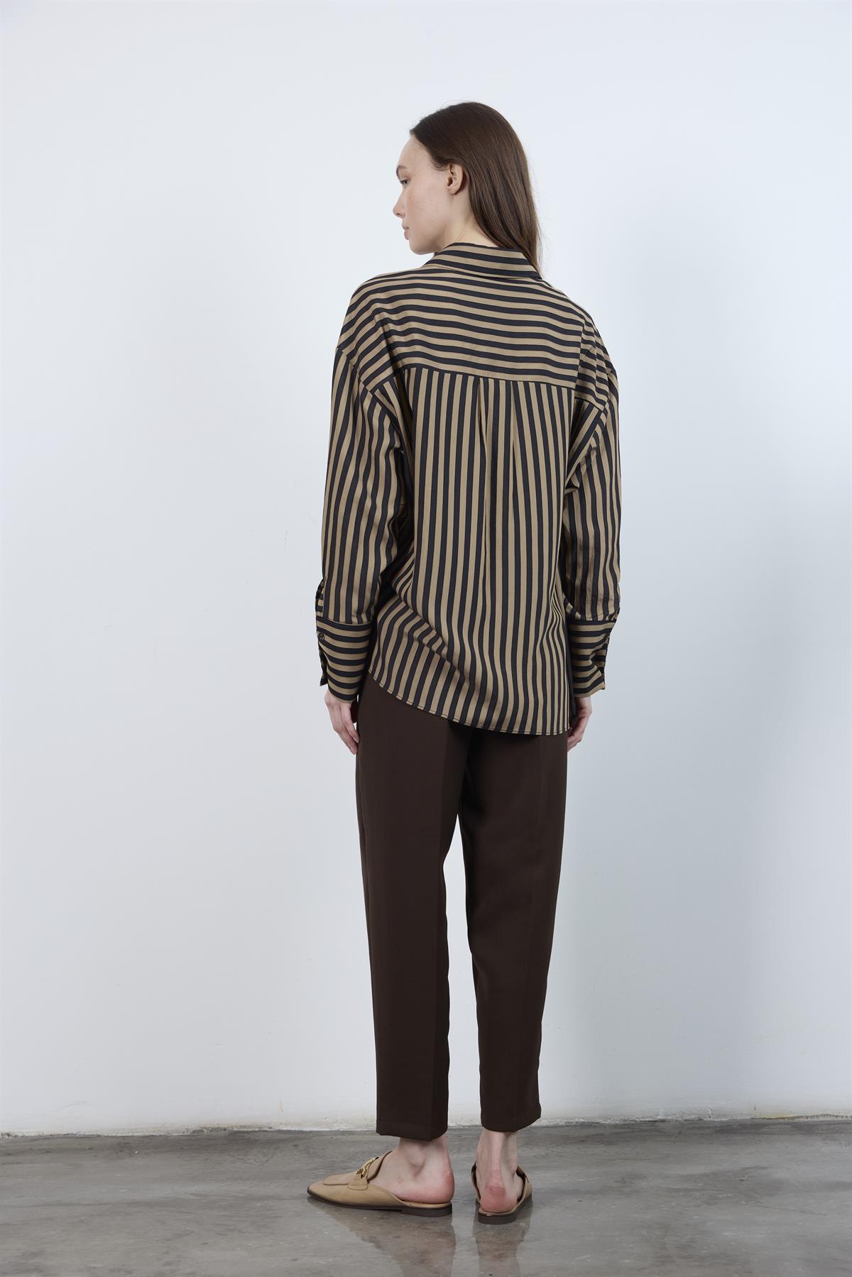 4969 ÇİZGİLİ GÖMLEK CAMEL-SİYAH