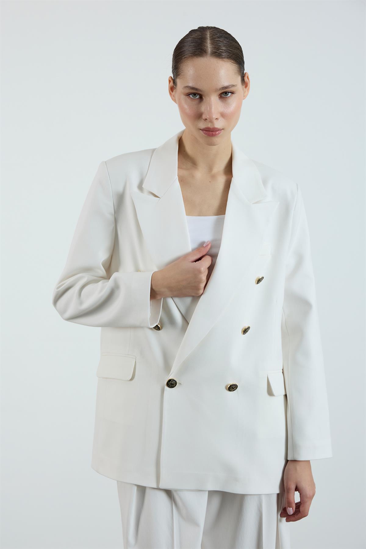 9561 POLİVİSKON KRUVAZE CEKET BEYAZ