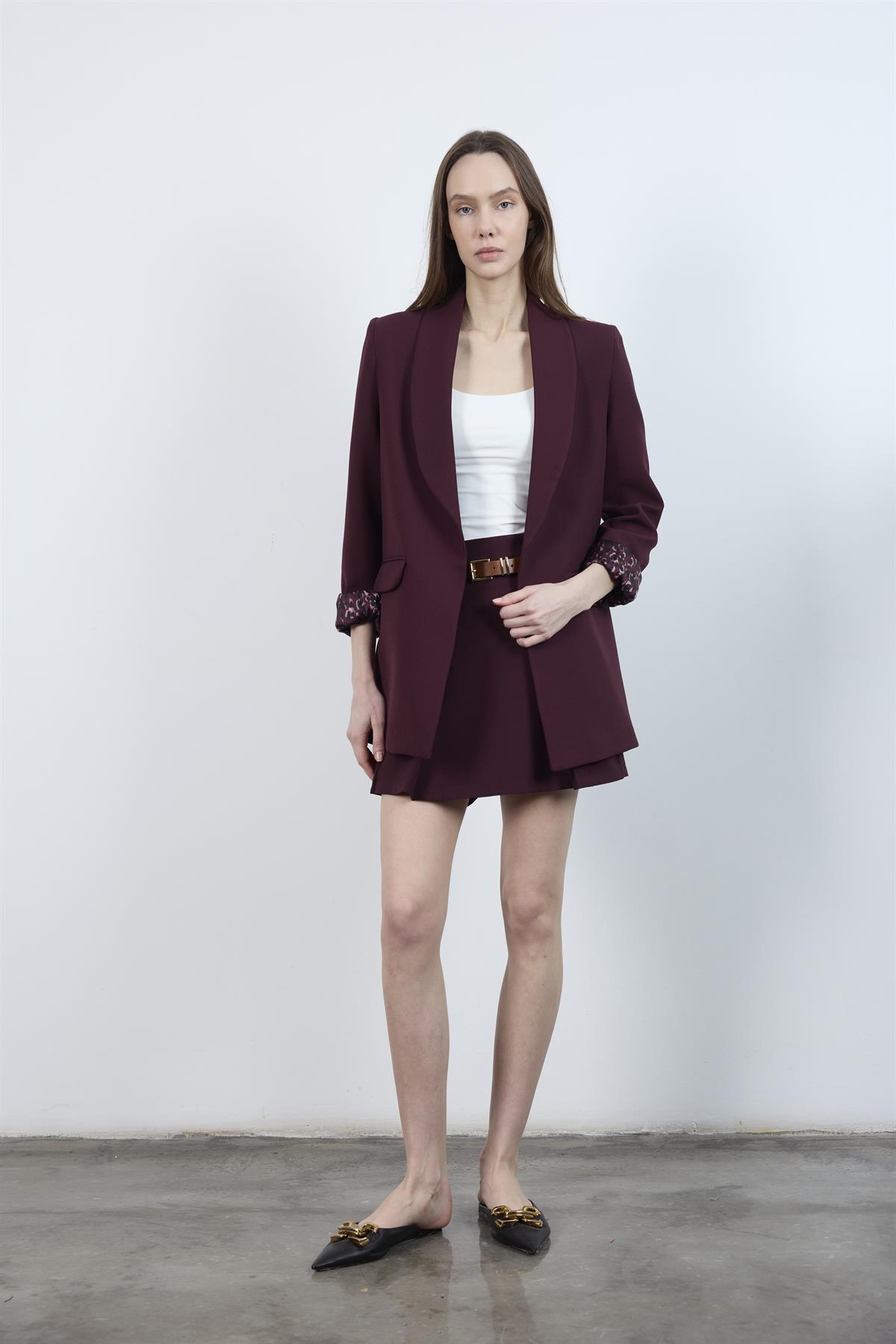 51065 ATLAS KEMERLİ ŞORT ETEK MÜRDÜM