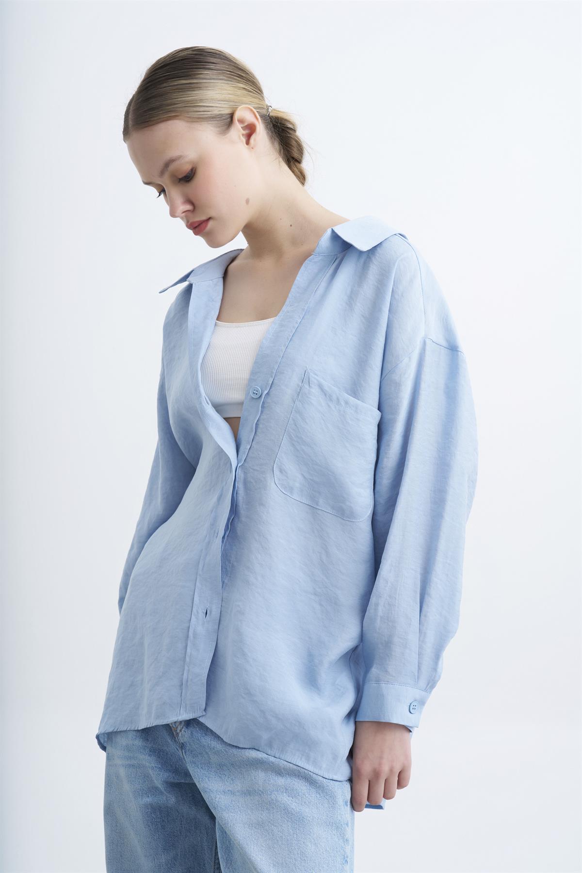 4612 DÜŞÜK OMUZLU OVERSİZE GÖMLEK AÇIK MAVİ