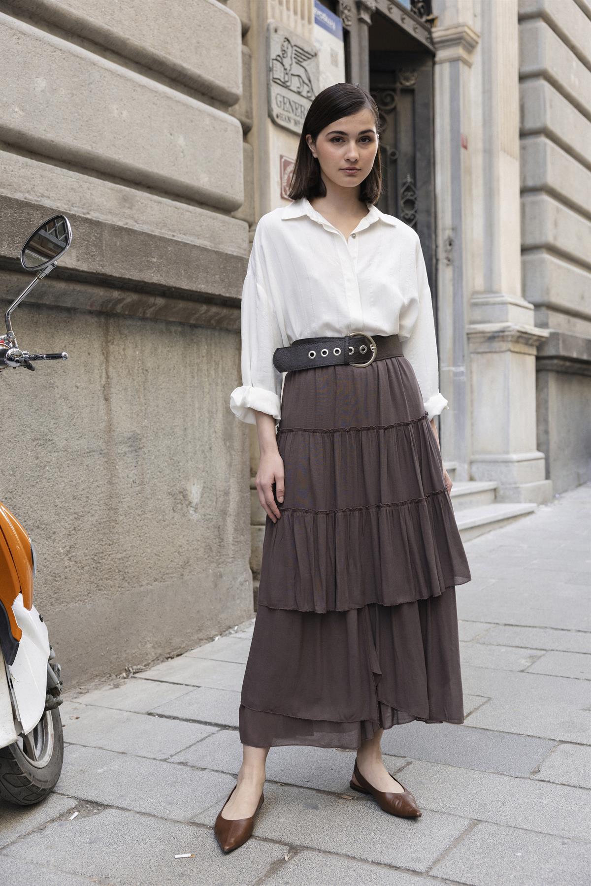 3279 EMPİRME ETEK KAHVE