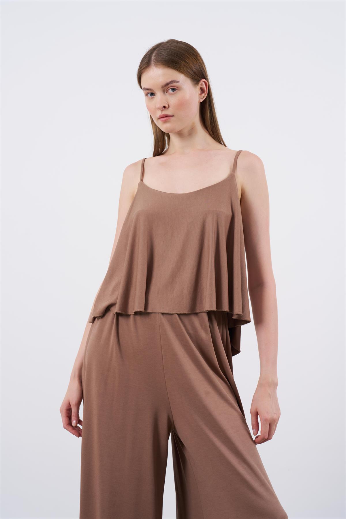 51052 ASKILI BLUZ PANTOLON TAKIM KAHVE