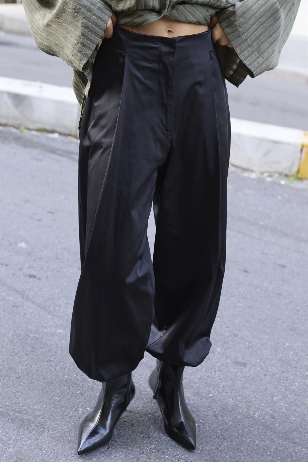 51235 SATEN PAÇASI LASTİKLİ PANTOLON SİYAH