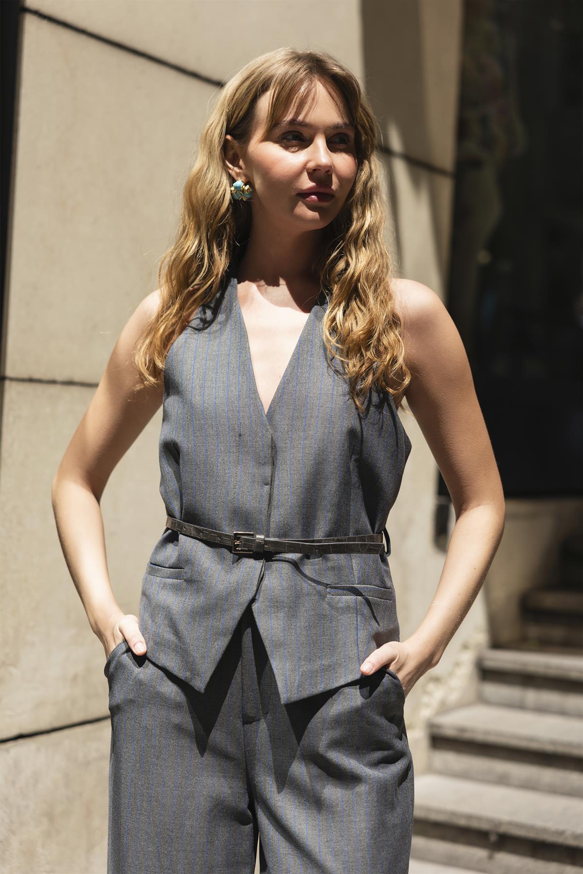 9569 YELEK PANTOLON TAKIM ANTRASİT-MAVİ