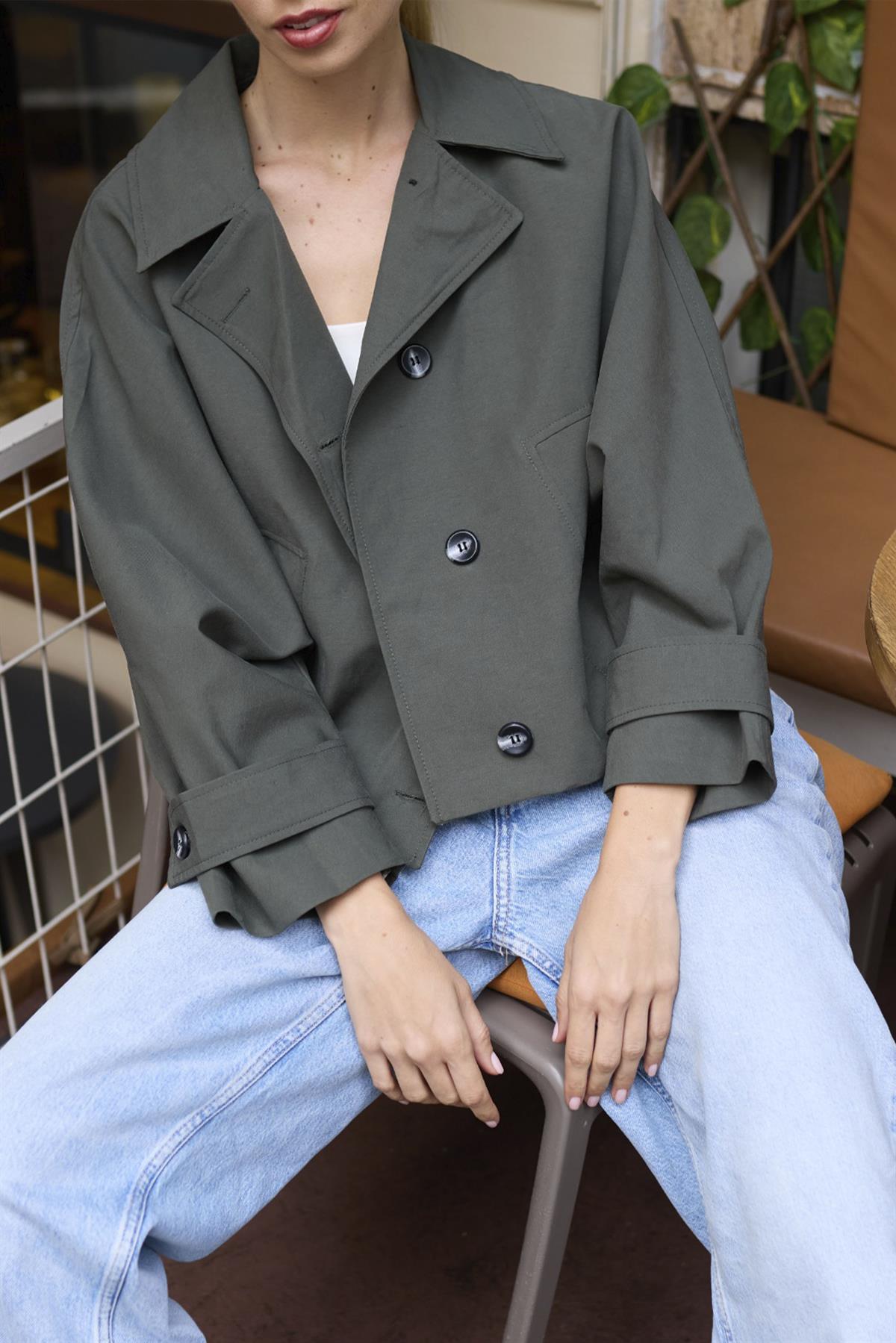 9628 CROP TRENÇ HAKİ
