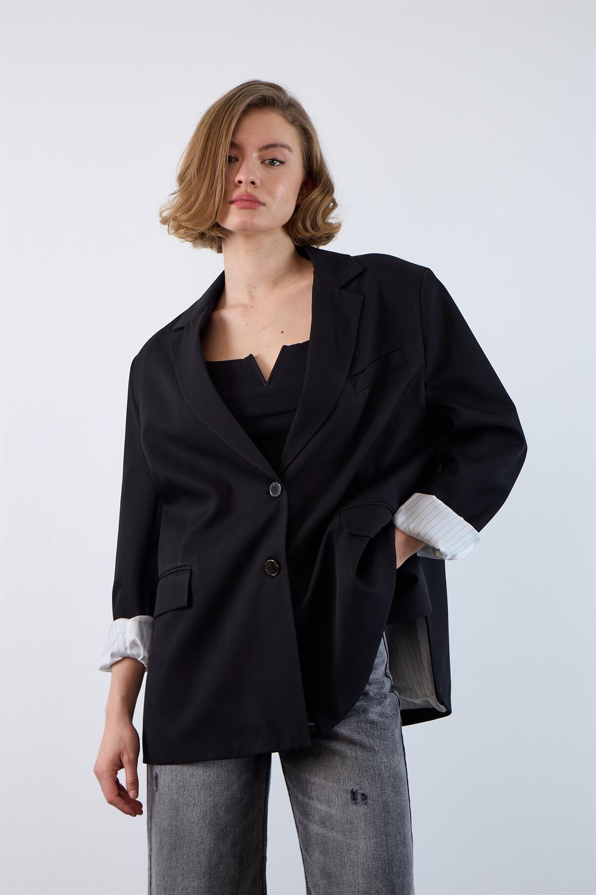 9484 POLİVİSKON CEKET SİYAH