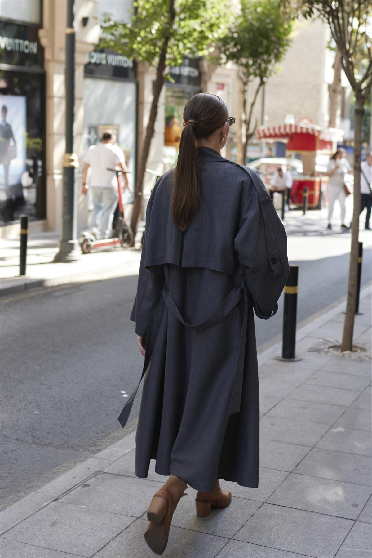 9583 ÇİZGİLİ TRENÇ ANTRASİT-KAHVE