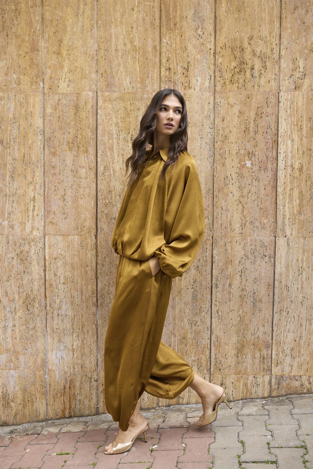 51199 SATEN ŞALVAR PANTOLON SAFRAN